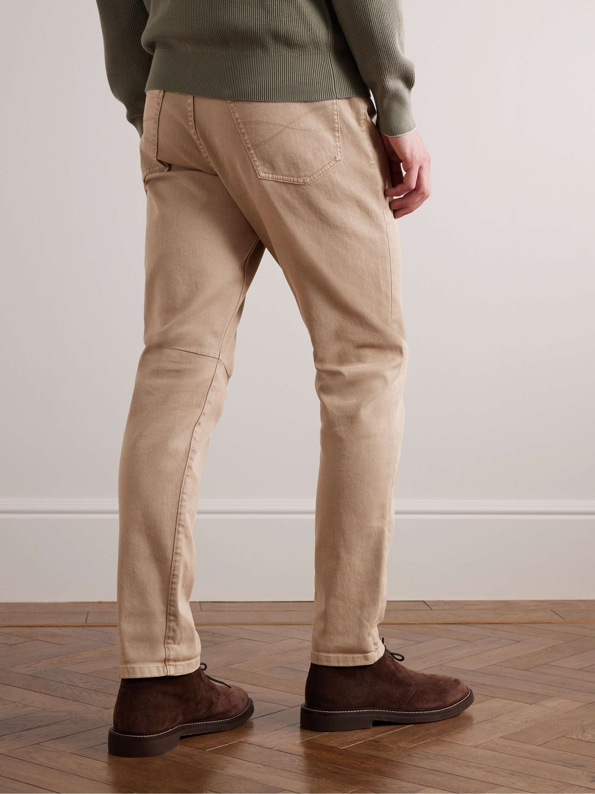 BRUNELLO CUCINELLI Tapered Garment-Dyed Stretch-Cotton Trousers