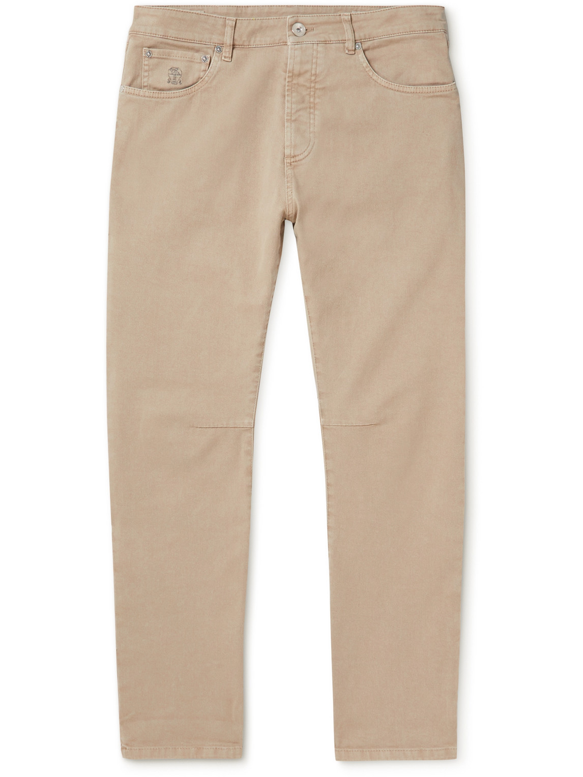 Brunello Cucinelli Tapered Garment-dyed Stretch-cotton Trousers In Neutrals