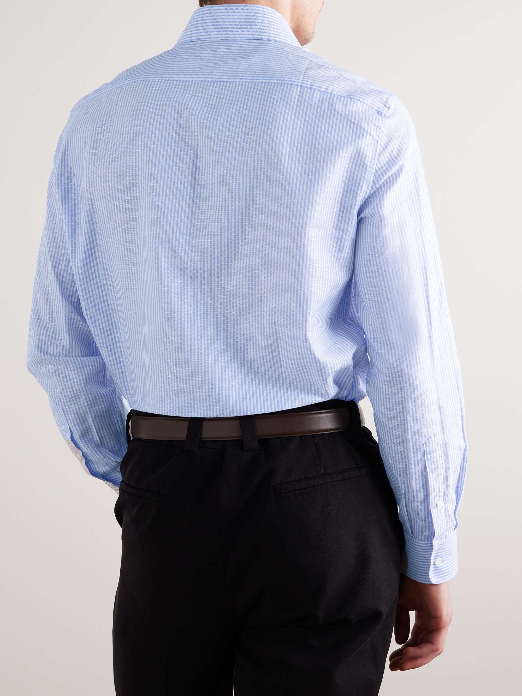 BRUNELLO CUCINELLI Striped Cotton and Linen-Blend Shirt