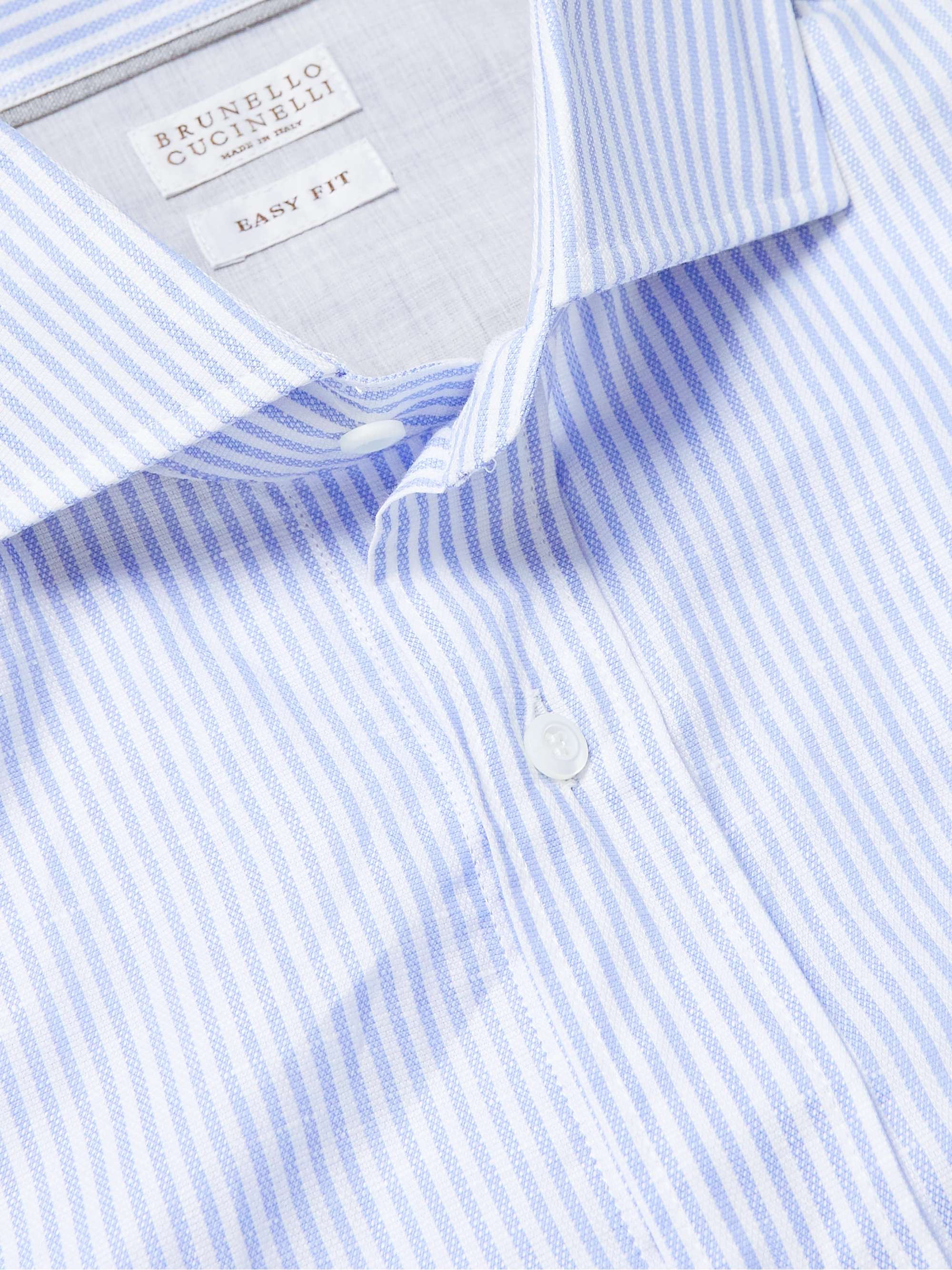 BRUNELLO CUCINELLI Striped Cotton and Linen-Blend Shirt