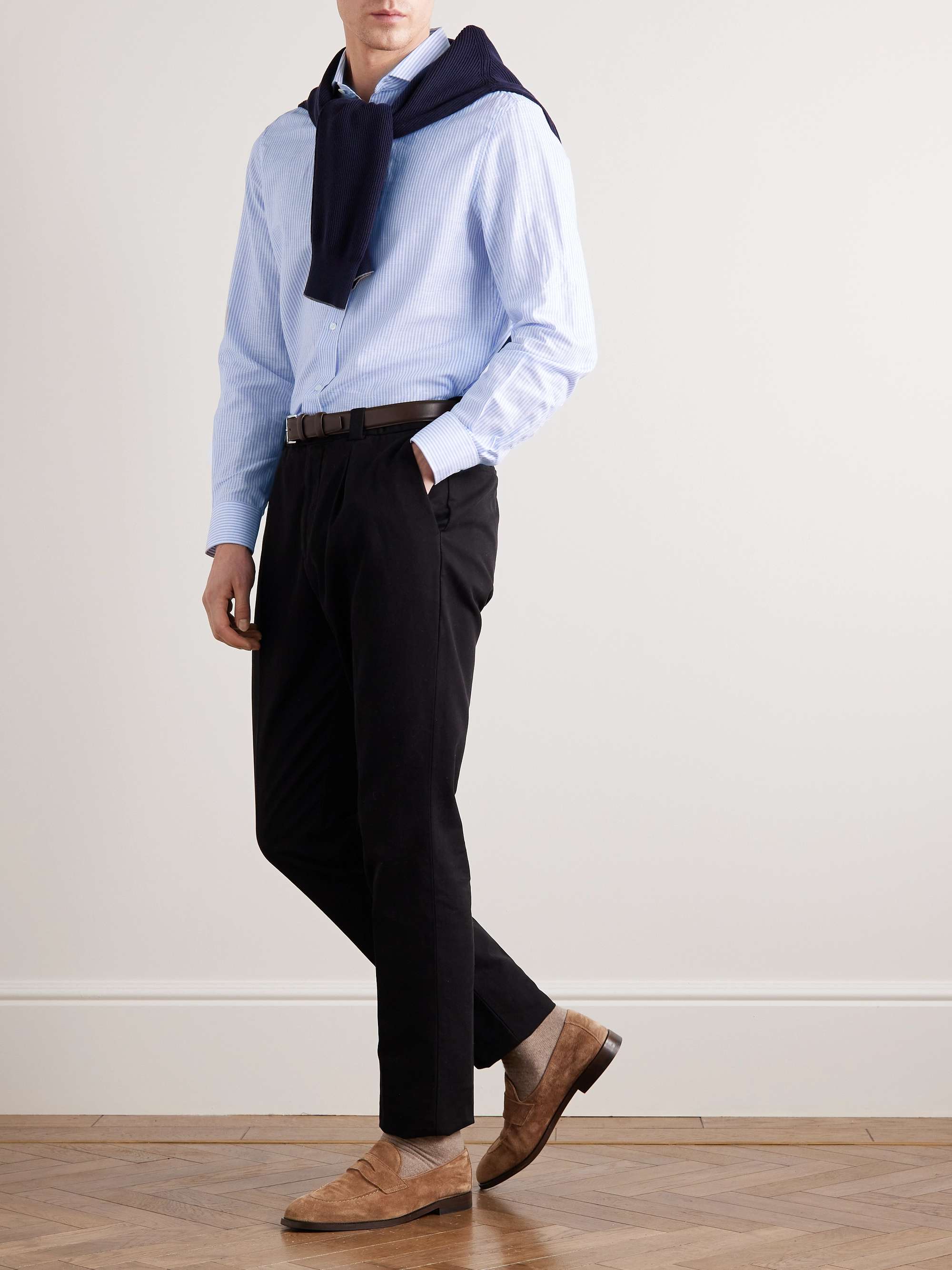 BRUNELLO CUCINELLI Striped Cotton and Linen-Blend Shirt