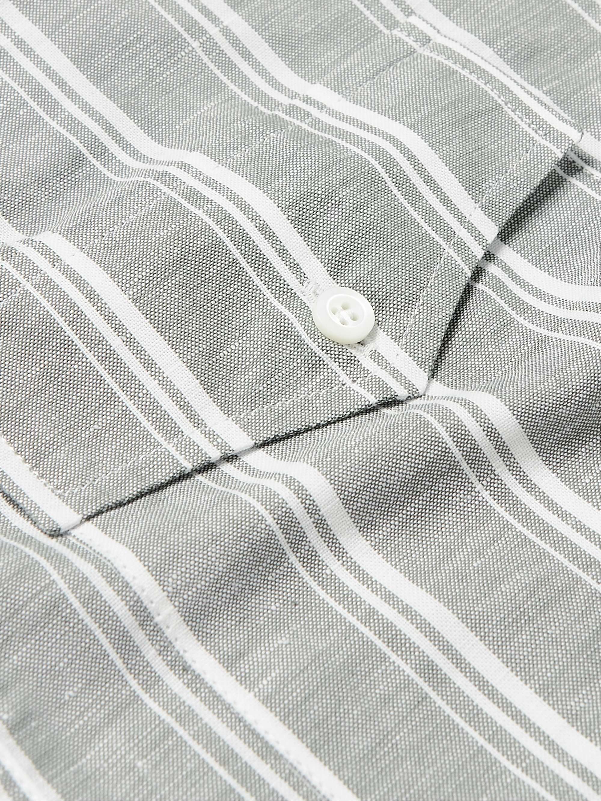 BRUNELLO CUCINELLI Button-Down Collar Striped Linen and Cotton-Blend Shirt