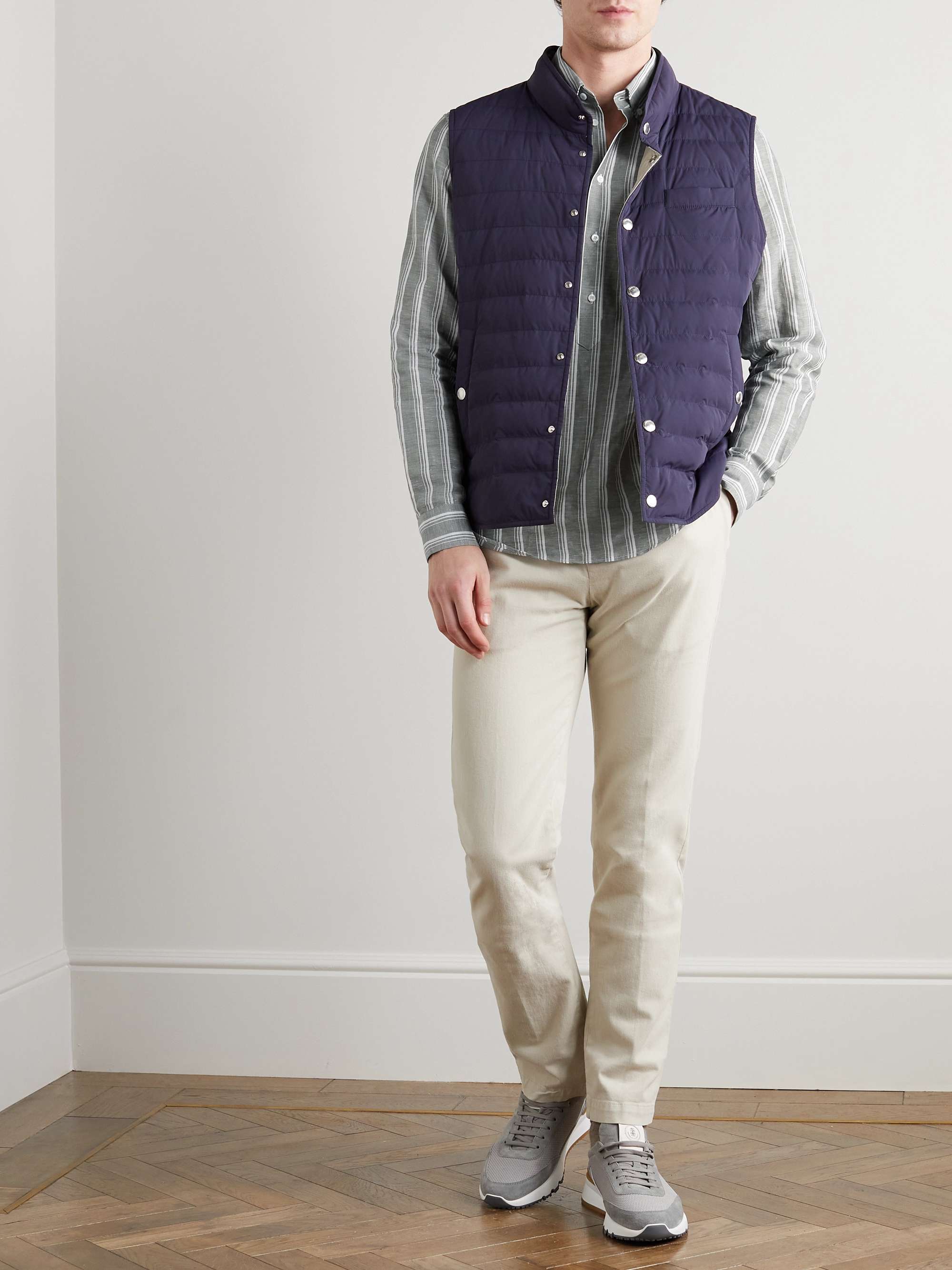 BRUNELLO CUCINELLI Button-Down Collar Striped Linen and Cotton-Blend Shirt