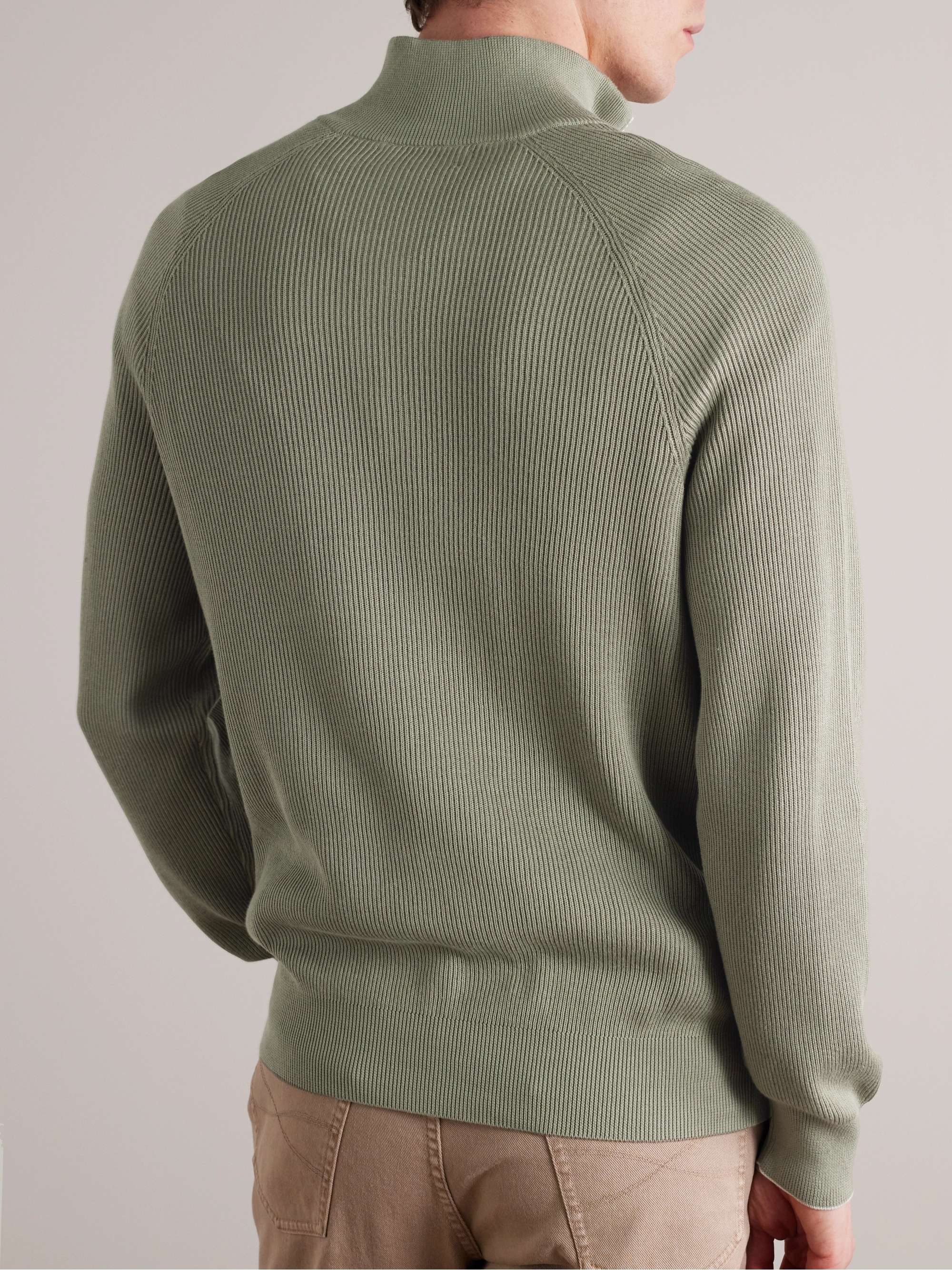 BRUNELLO CUCINELLI Ribbed Cotton Half-Zip Sweater