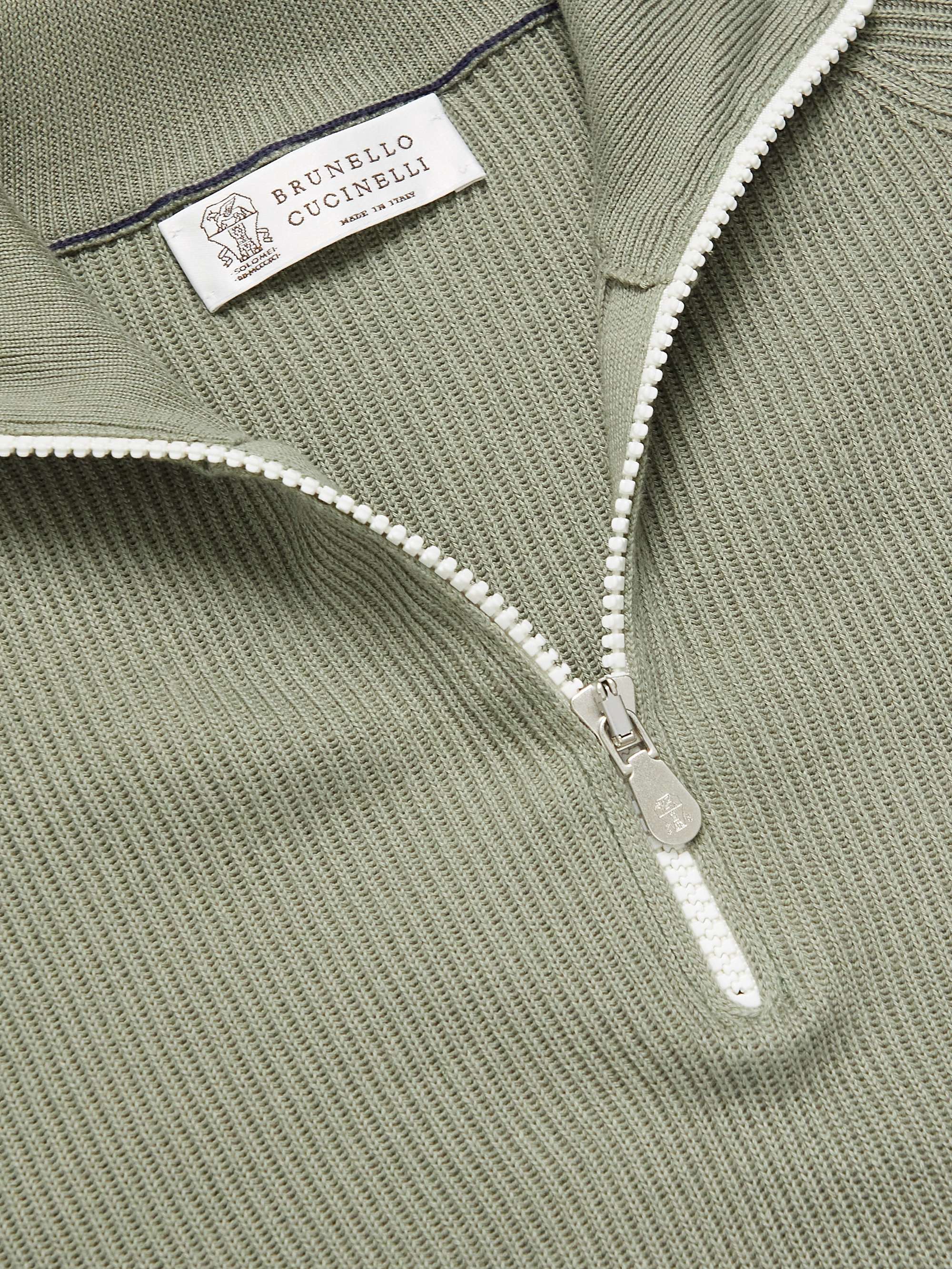 BRUNELLO CUCINELLI Ribbed Cotton Half-Zip Sweater