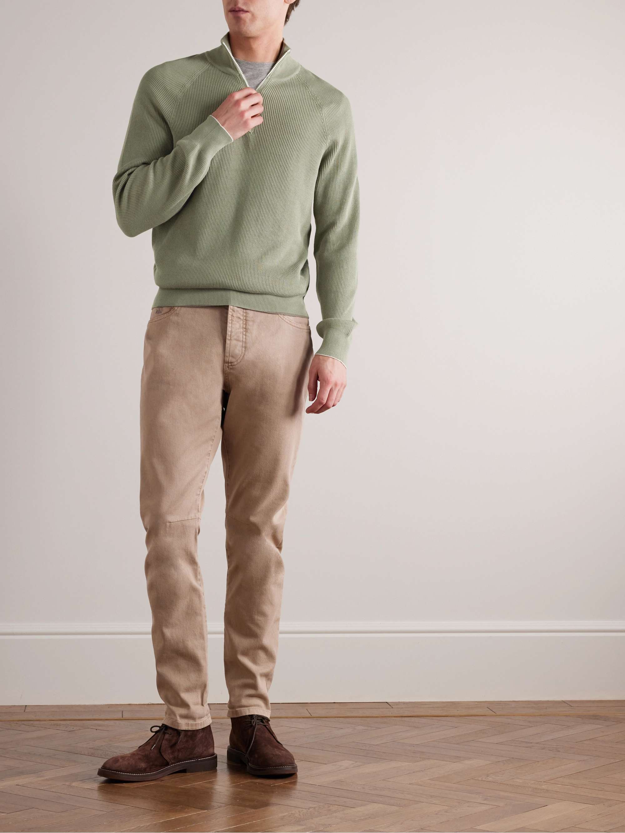 BRUNELLO CUCINELLI Ribbed Cotton Half-Zip Sweater