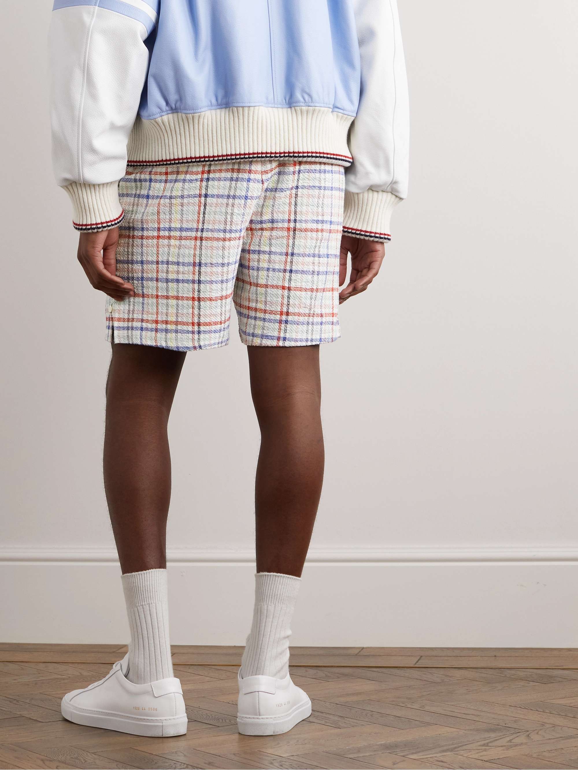 THOM BROWNE Straight-Leg Logo-Appliquéd Cotton-Blend Tweed Drawstring Shorts