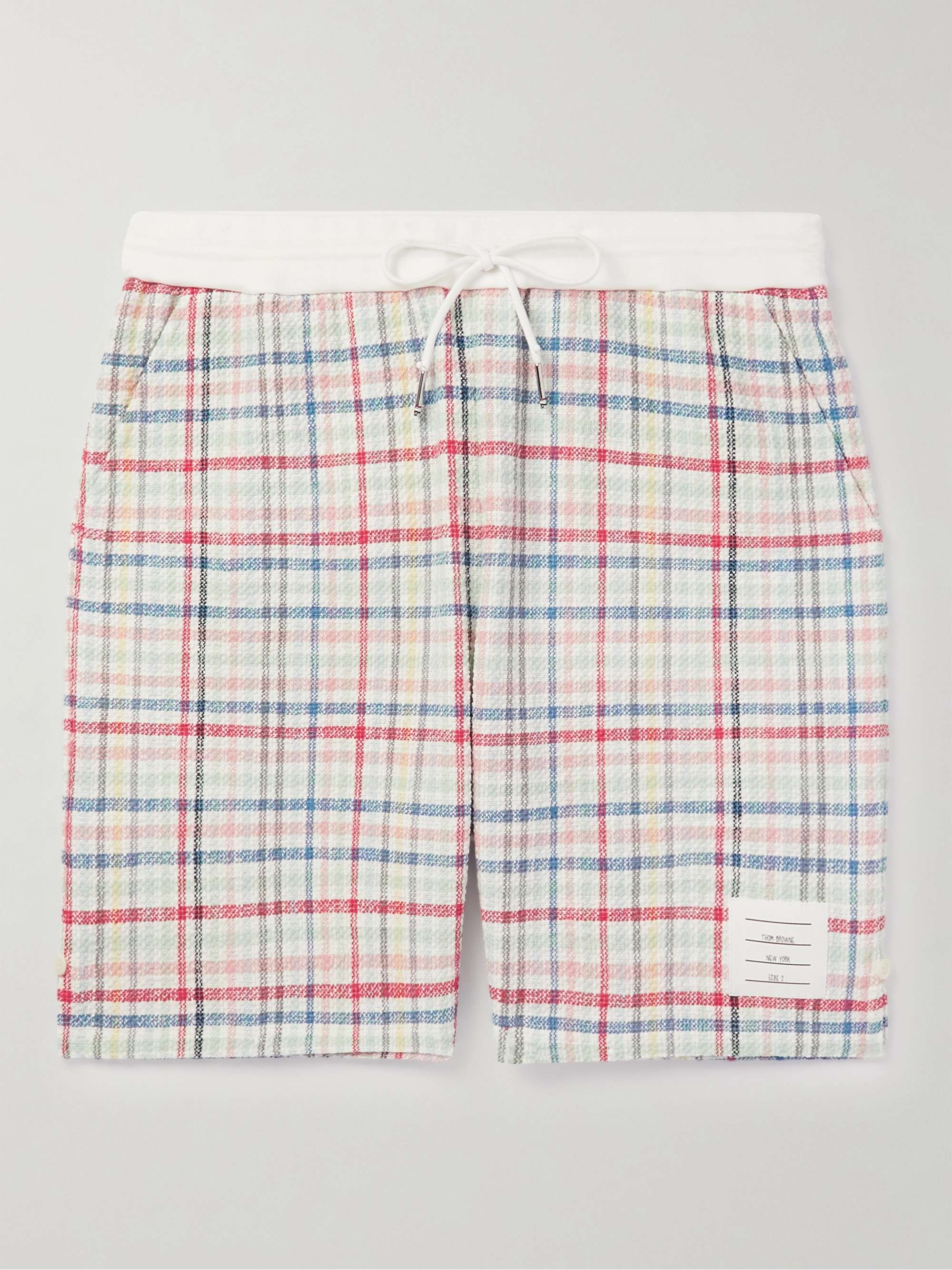 THOM BROWNE Straight-Leg Logo-Appliquéd Cotton-Blend Tweed Drawstring Shorts