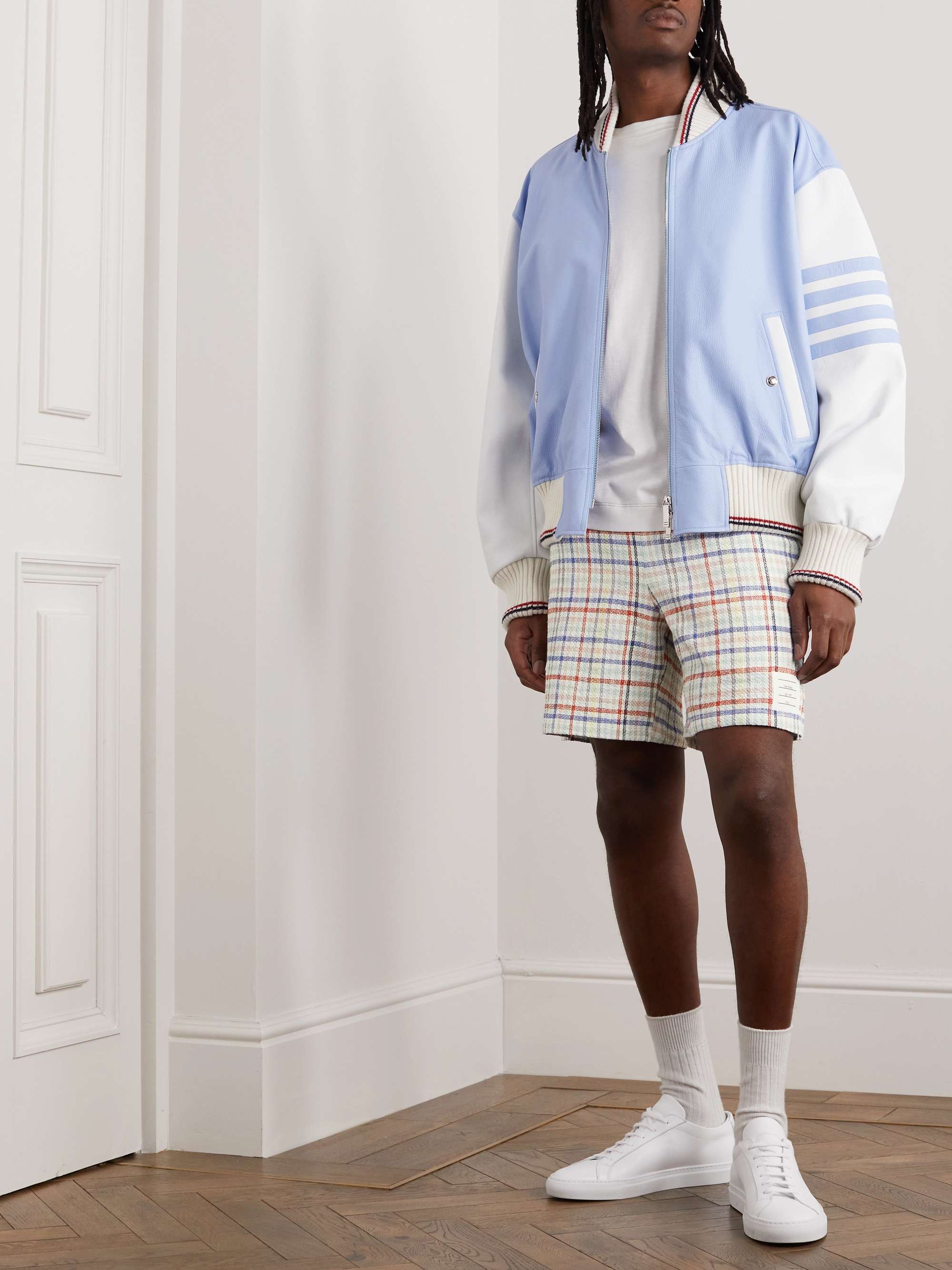 THOM BROWNE Straight-Leg Logo-Appliquéd Cotton-Blend Tweed Drawstring Shorts