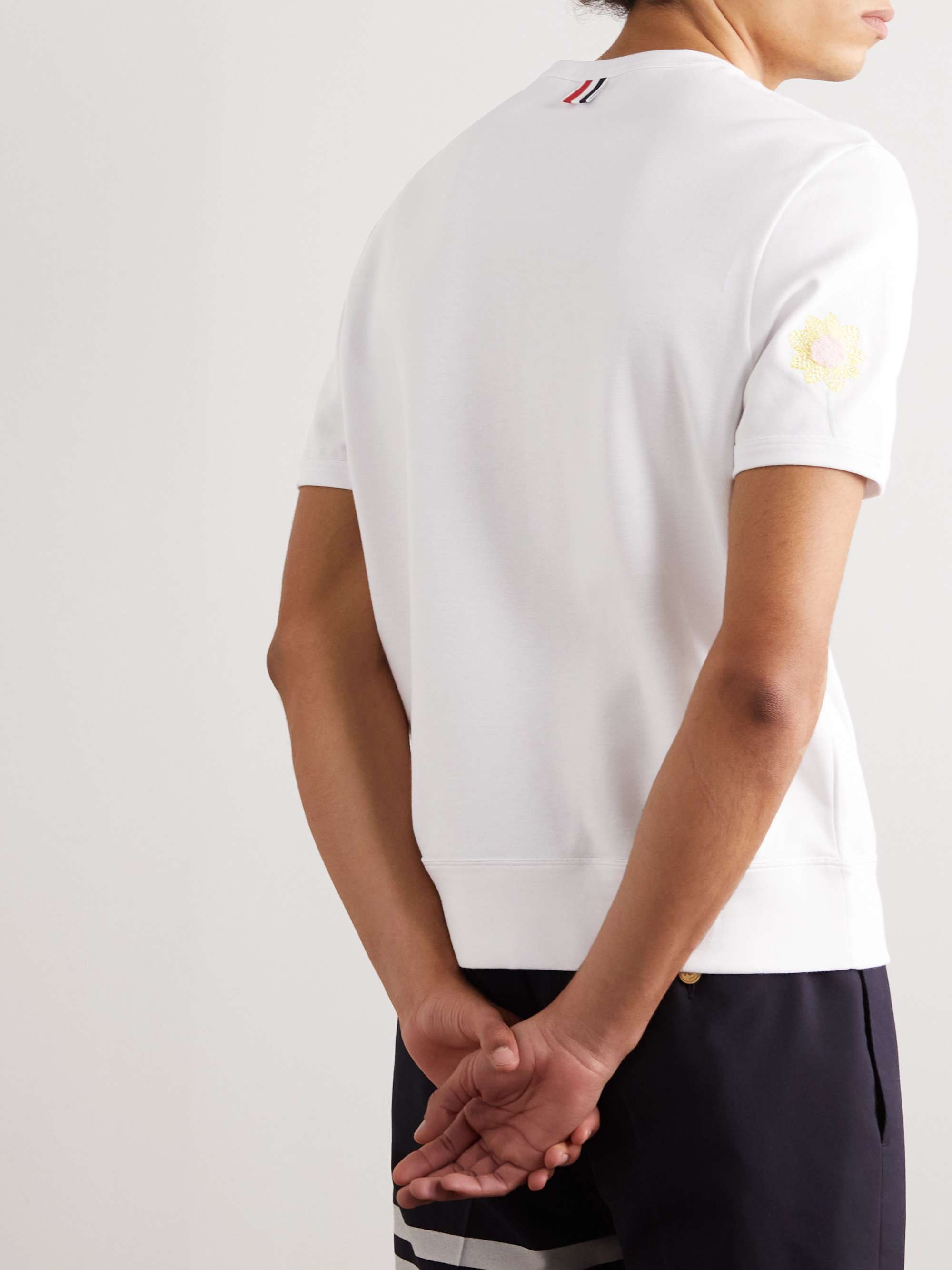 THOM BROWNE Embroidered Cotton-Jersey T-Shirt