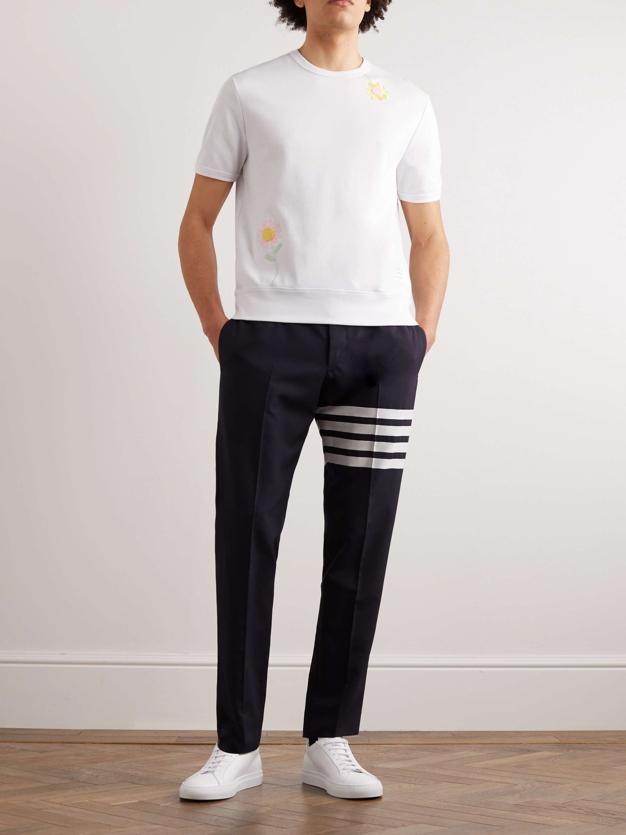 THOM BROWNE Embroidered Cotton-Jersey T-Shirt