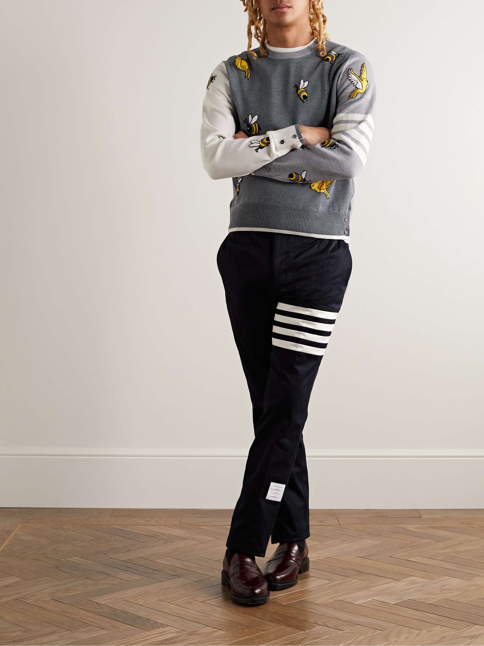 THOM BROWNE Intarsia Wool and Cotton-Blend Sweater
