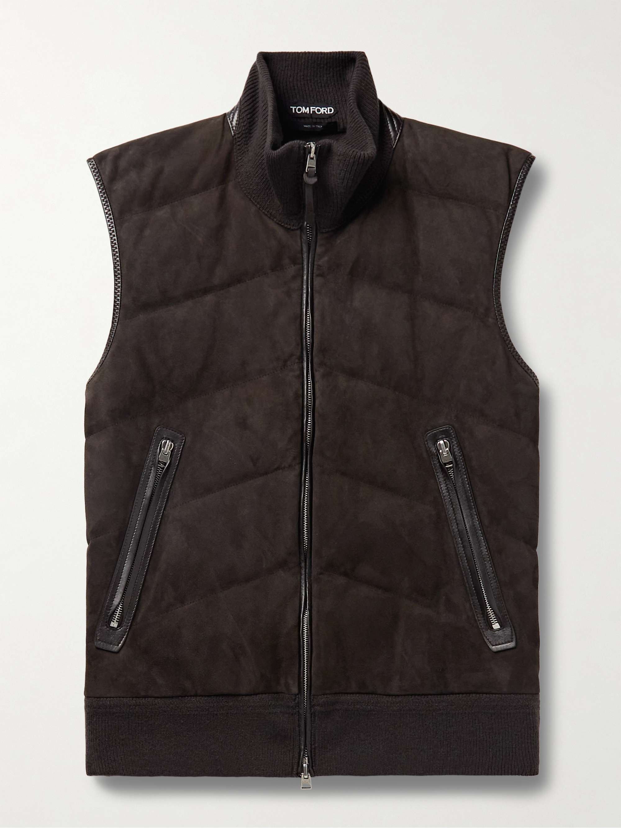 TOM FORD Slim-Fit Quilted Suede-Panelled Wool and Cashmere-Blend Down Gilet