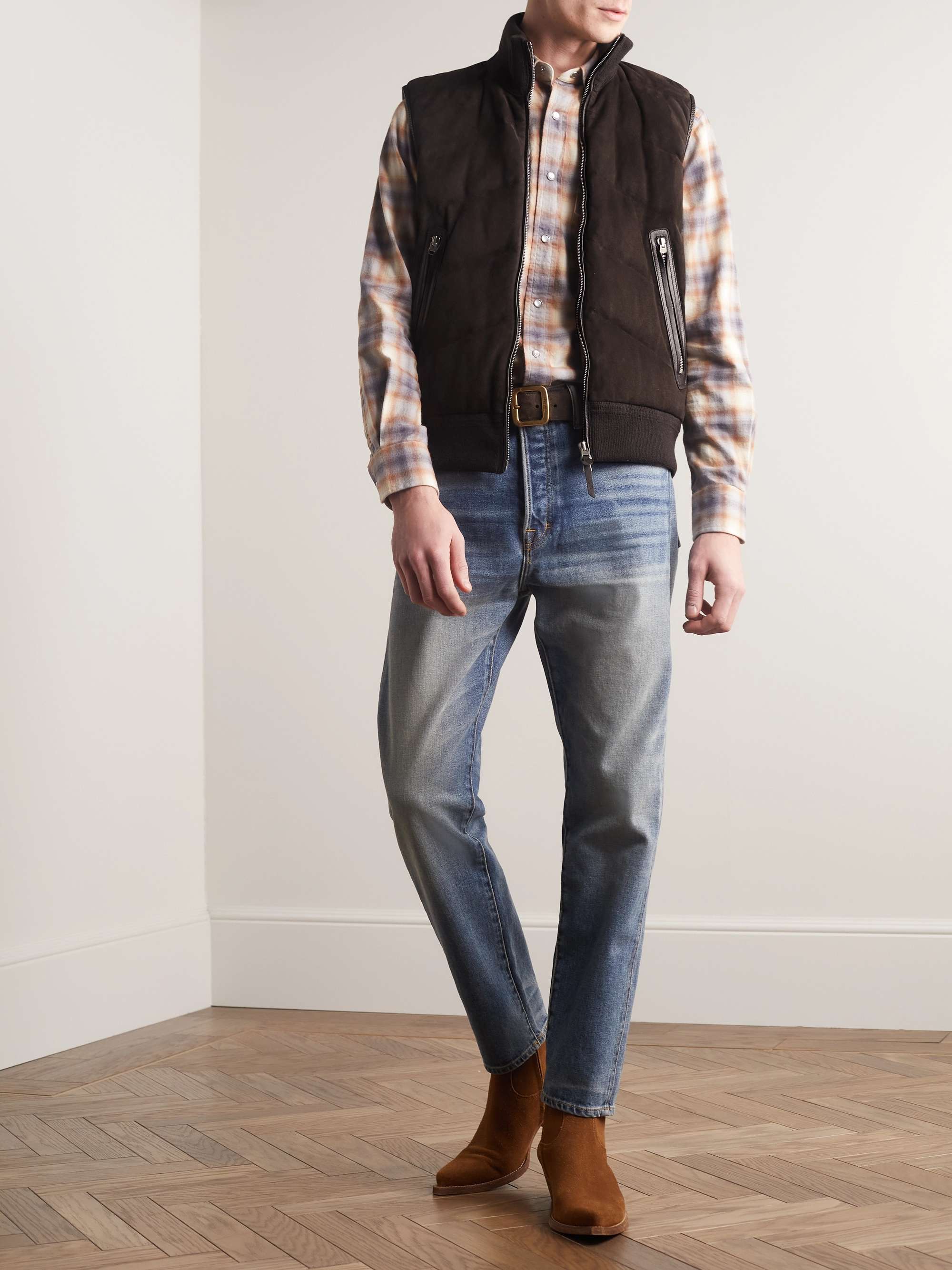 TOM FORD Slim-Fit Quilted Suede-Panelled Wool and Cashmere-Blend Down Gilet