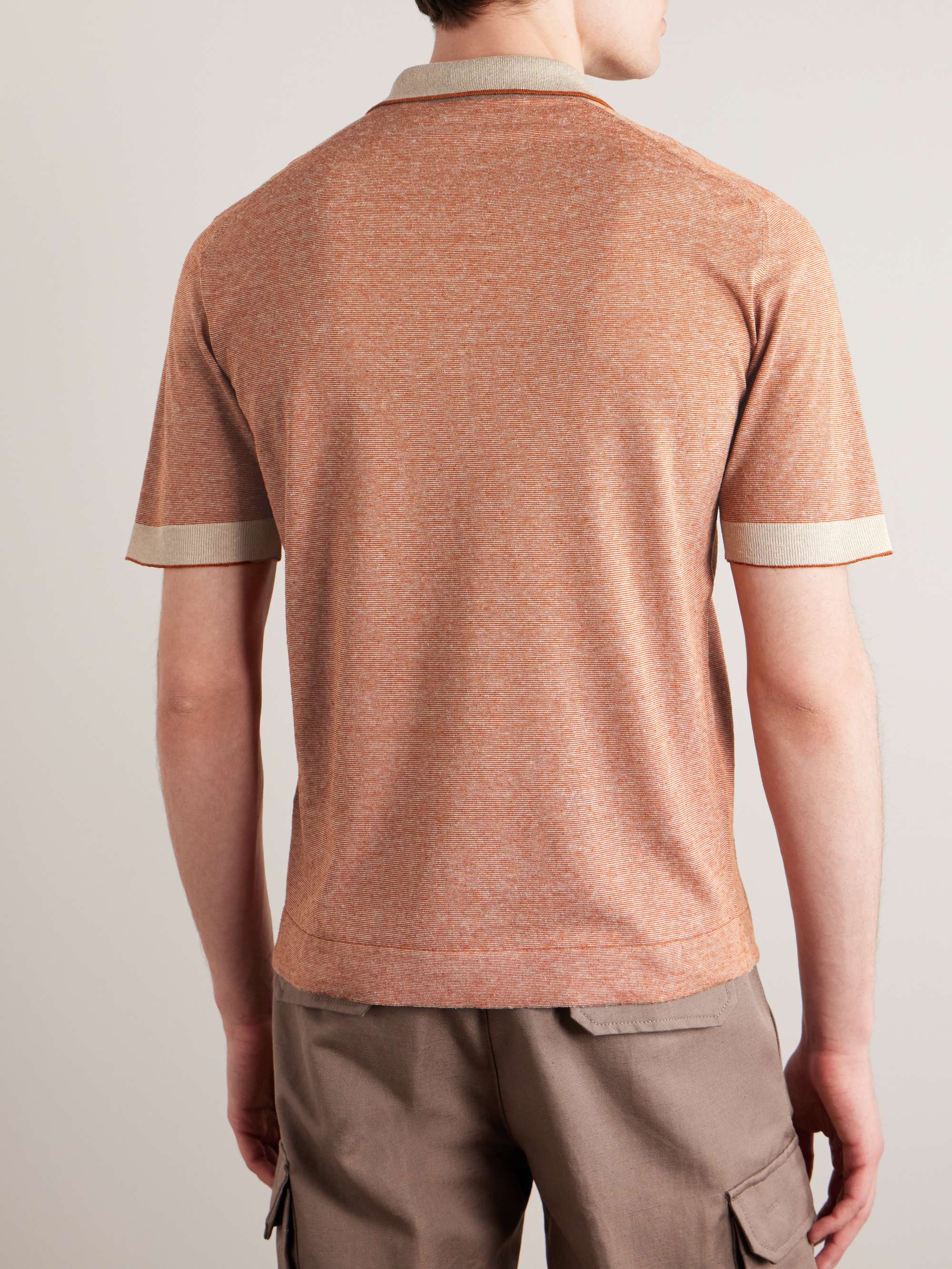 LORO PIANA Slim-Fit Striped Silk and Linen-Blend Polo Shirt
