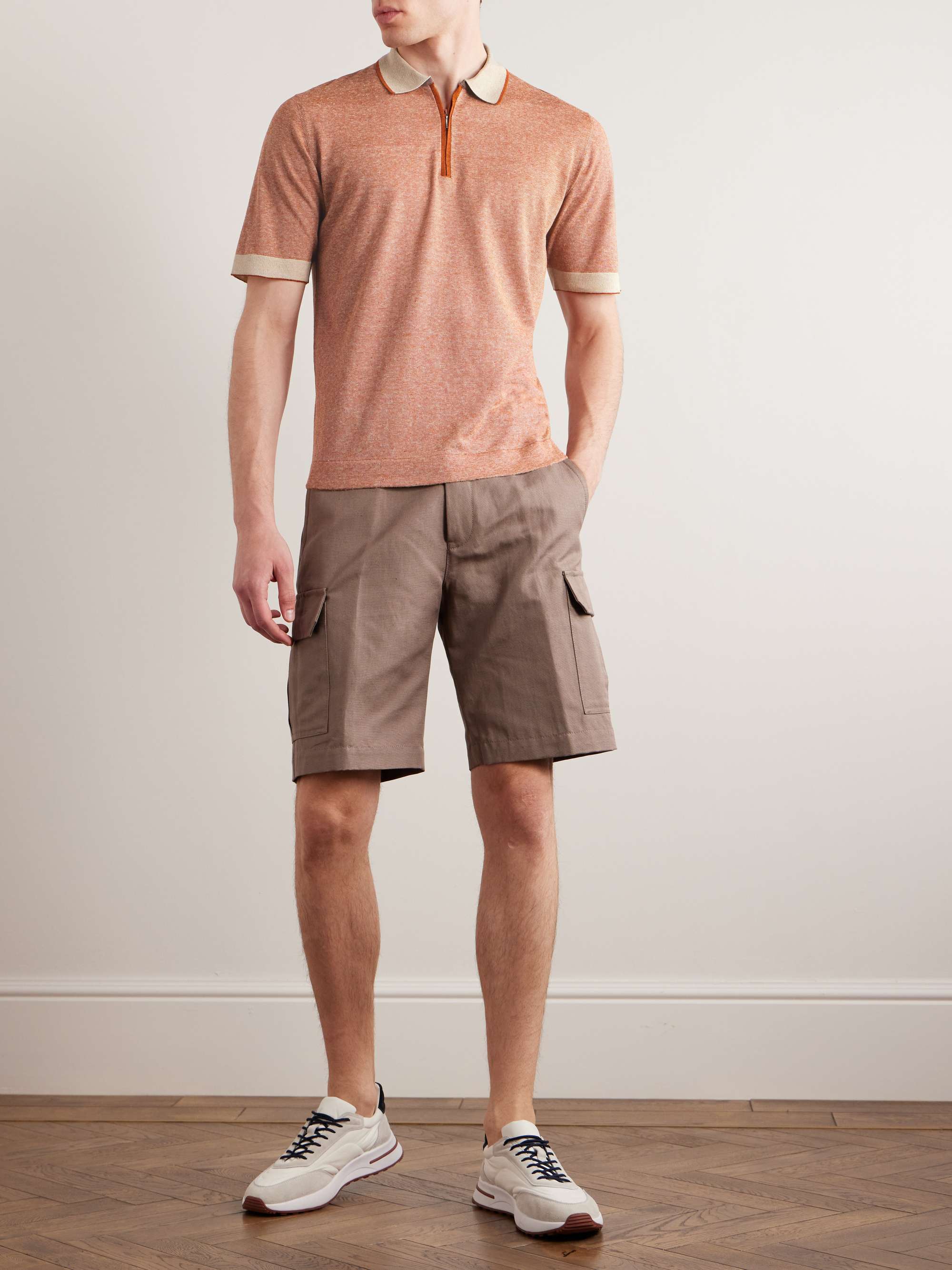 LORO PIANA Slim-Fit Striped Silk and Linen-Blend Polo Shirt