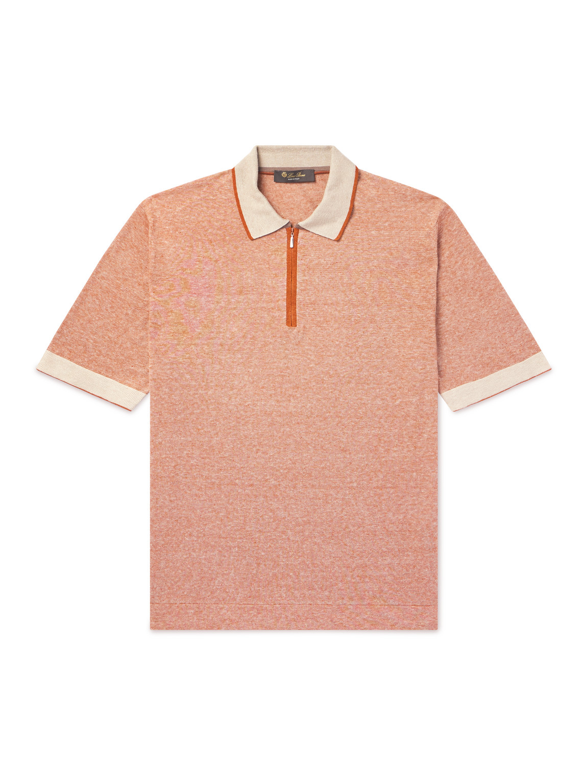 Loro Piana Slim-fit Striped Silk And Linen-blend Polo Shirt In Orange