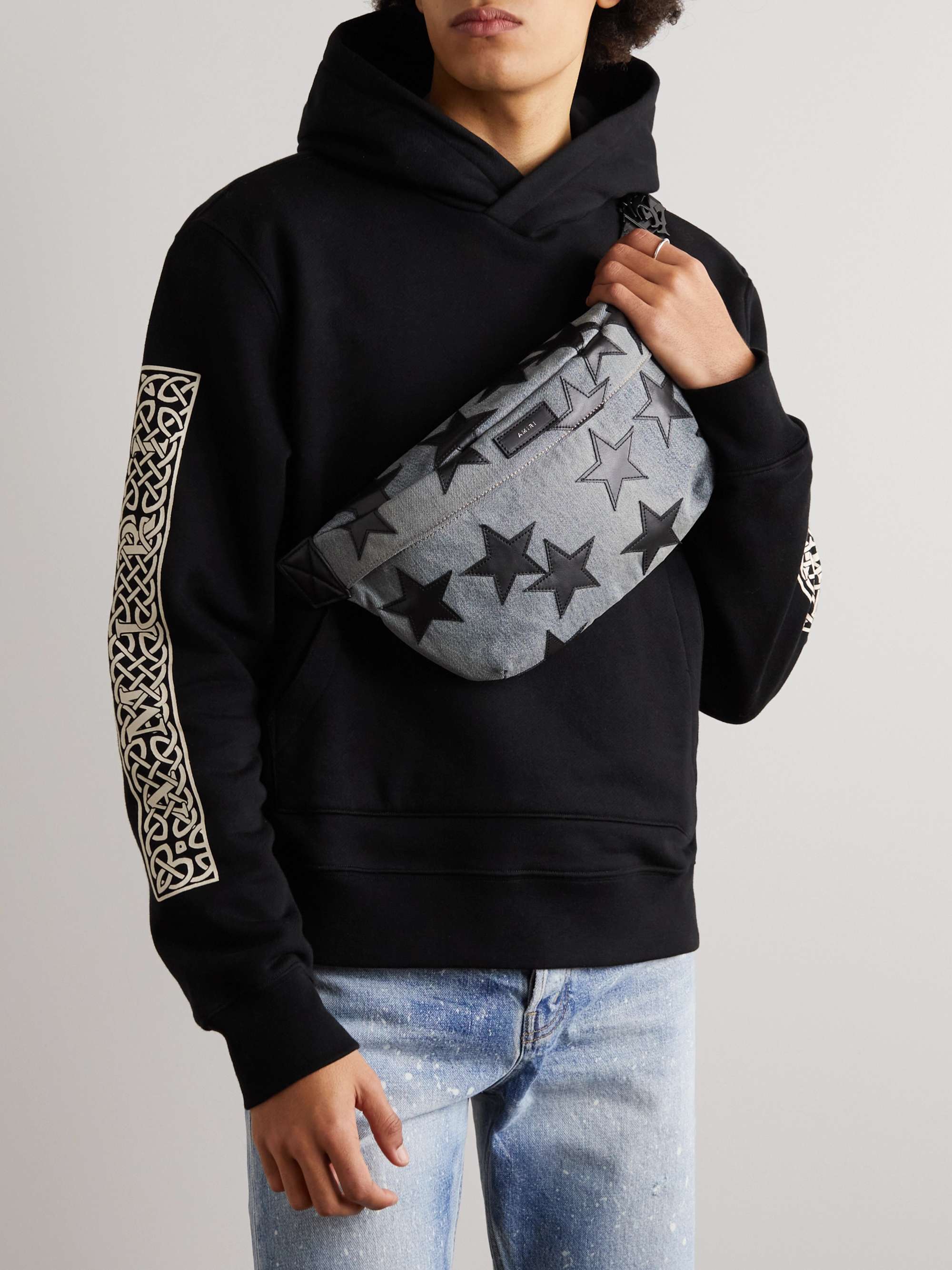 AMIRI Chemist Leather-Trimmed Denim Belt Bag