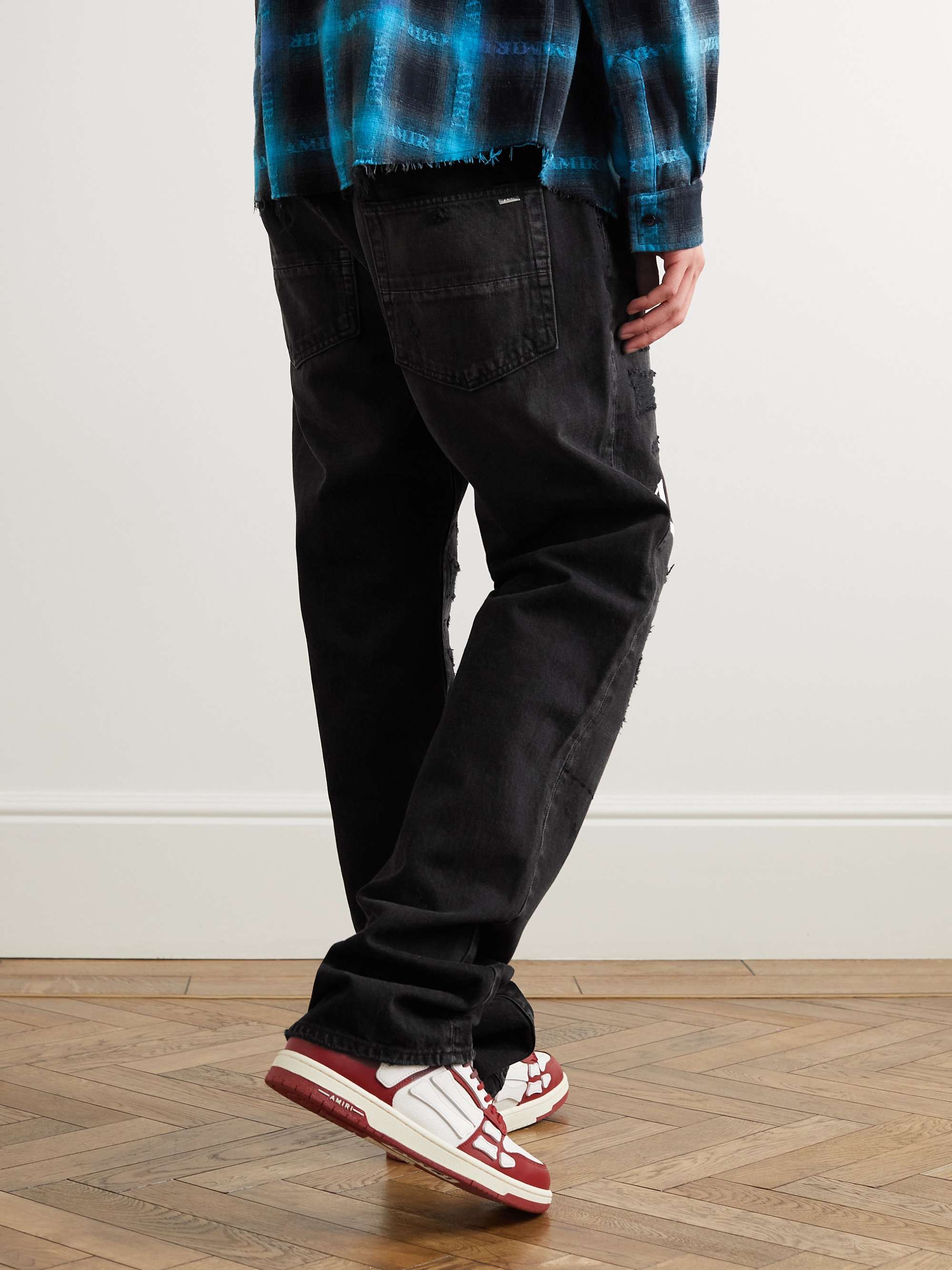 AMIRI Straight-Leg Logo-Appliquéd Distressed Jeans