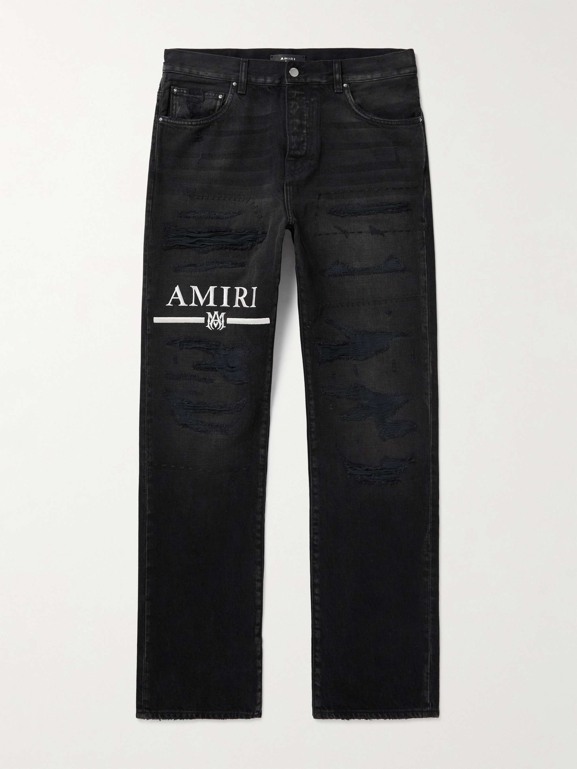 AMIRI Straight-Leg Logo-Appliquéd Distressed Jeans