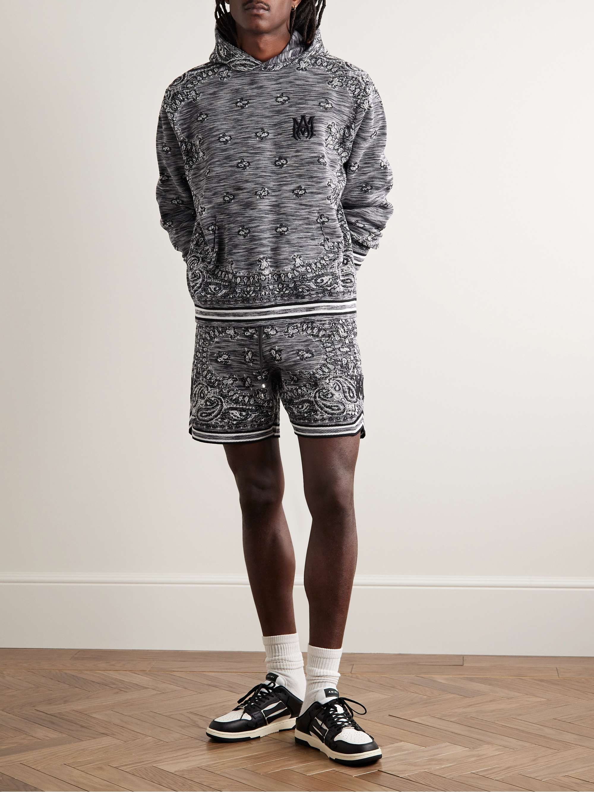 AMIRI Straight-Leg Space-Dyed Bandana-Jacquard Cotton Drawstring Shorts