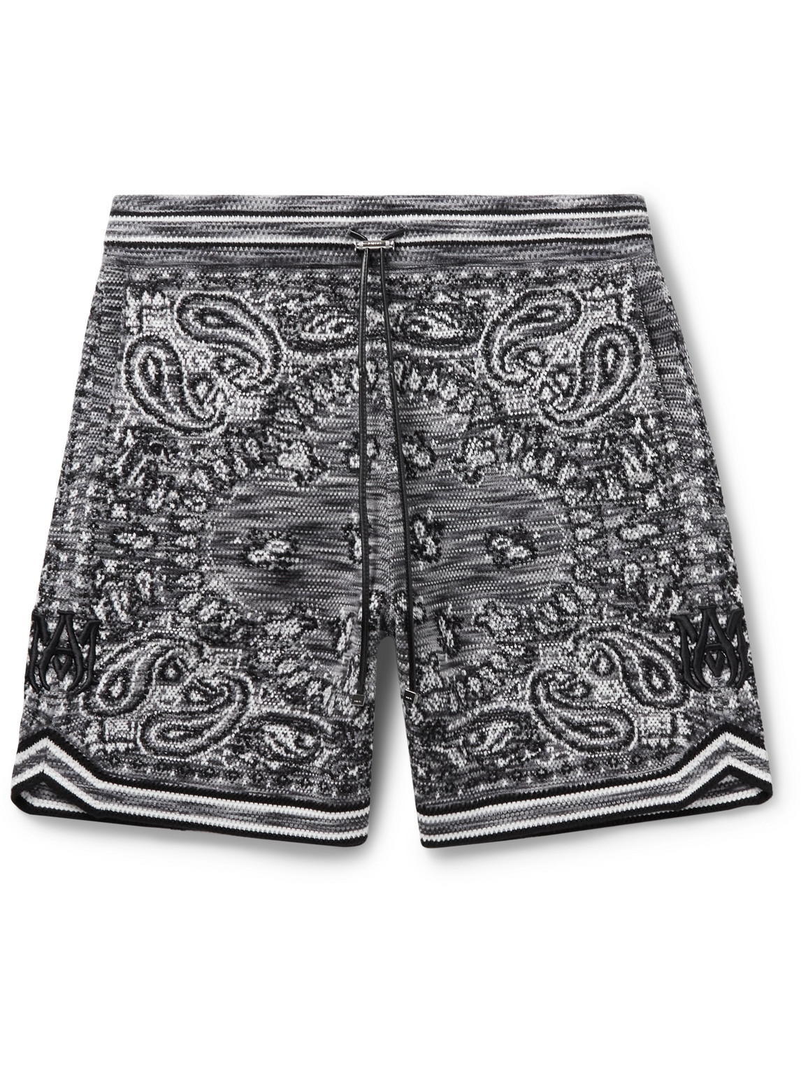 Amiri Straight-leg Space-dyed Bandana-jacquard Cotton Drawstring Shorts In Gray
