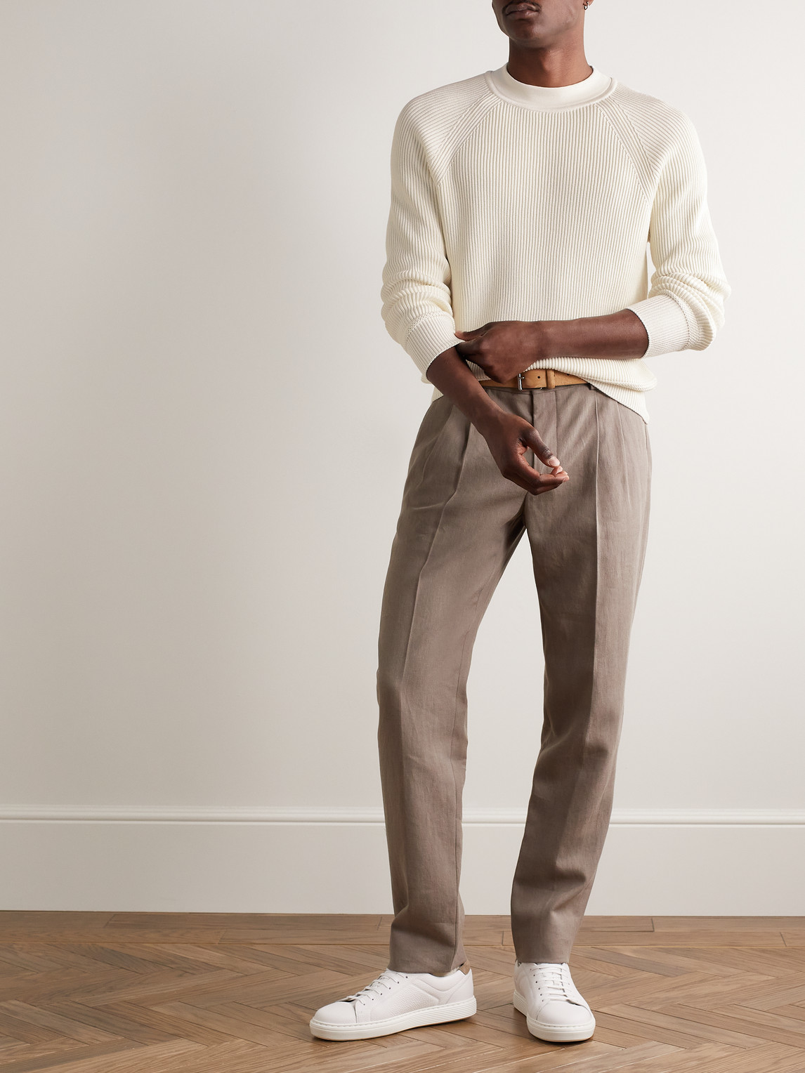 Shop Loro Piana Ribbed Silk Sweater In Neutrals