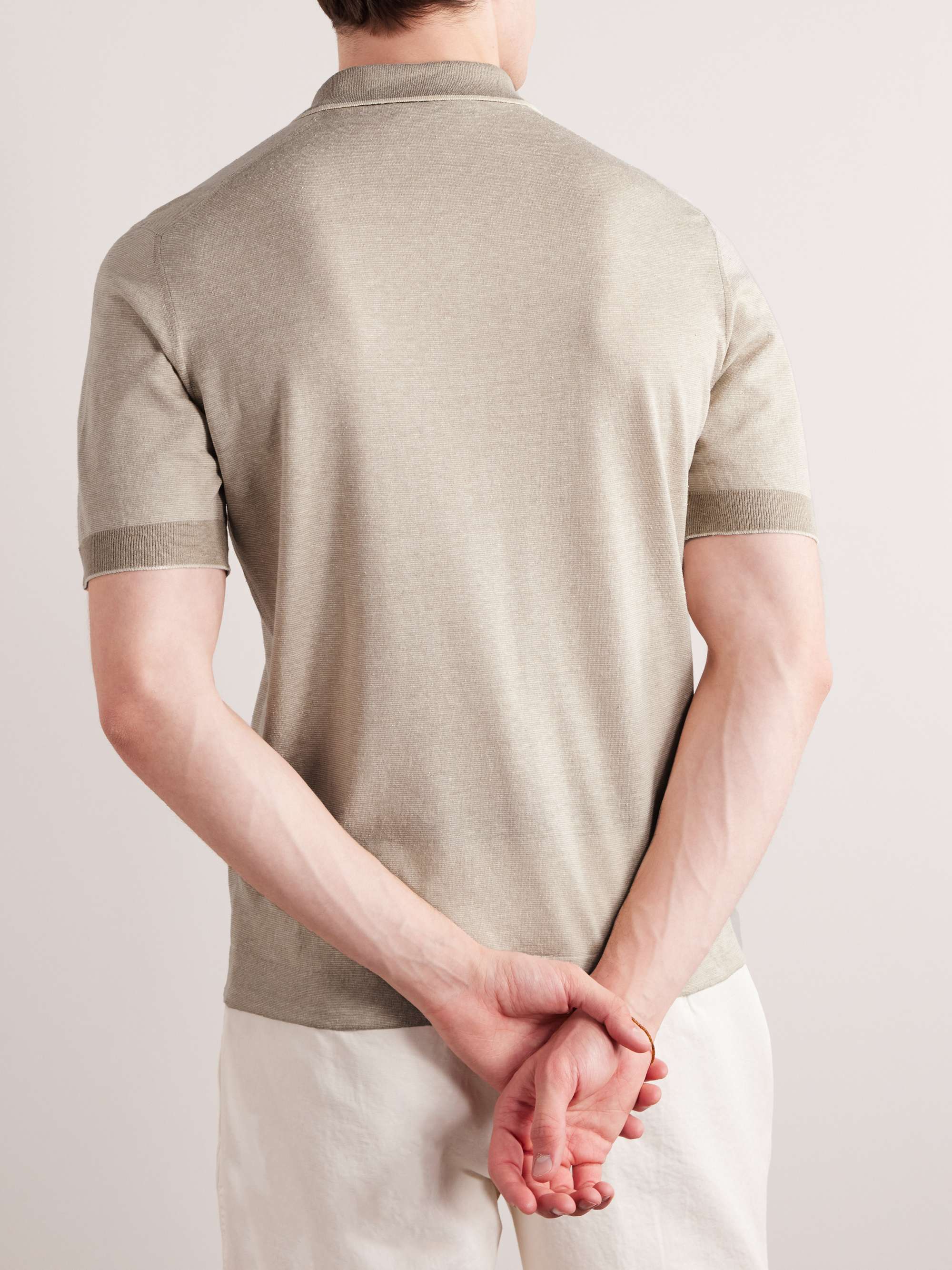 LORO PIANA Slim-Fit Striped Silk and Linen-Blend Polo Shirt