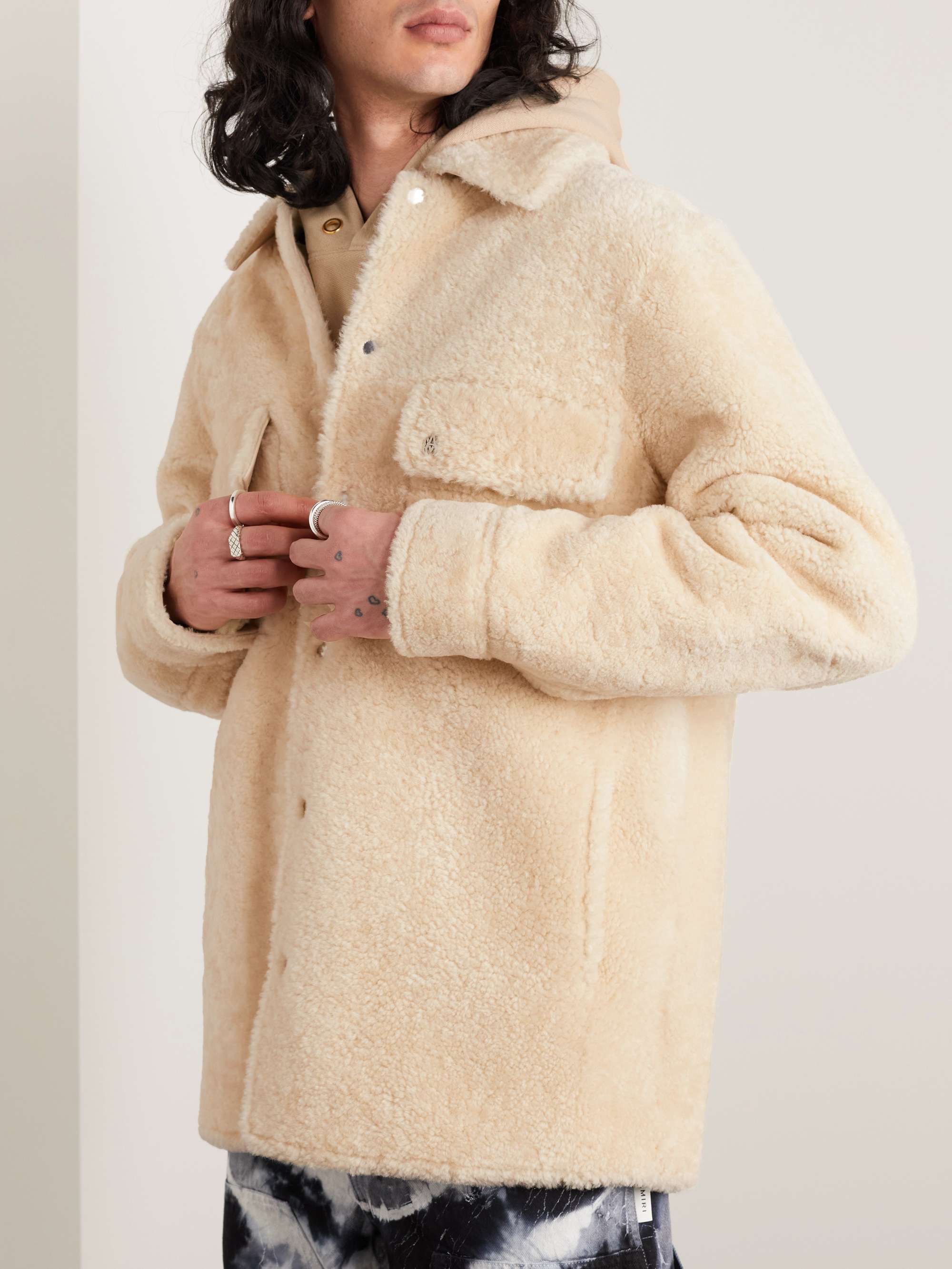 AMIRI Logo-Print Shearling Shirt Jacket