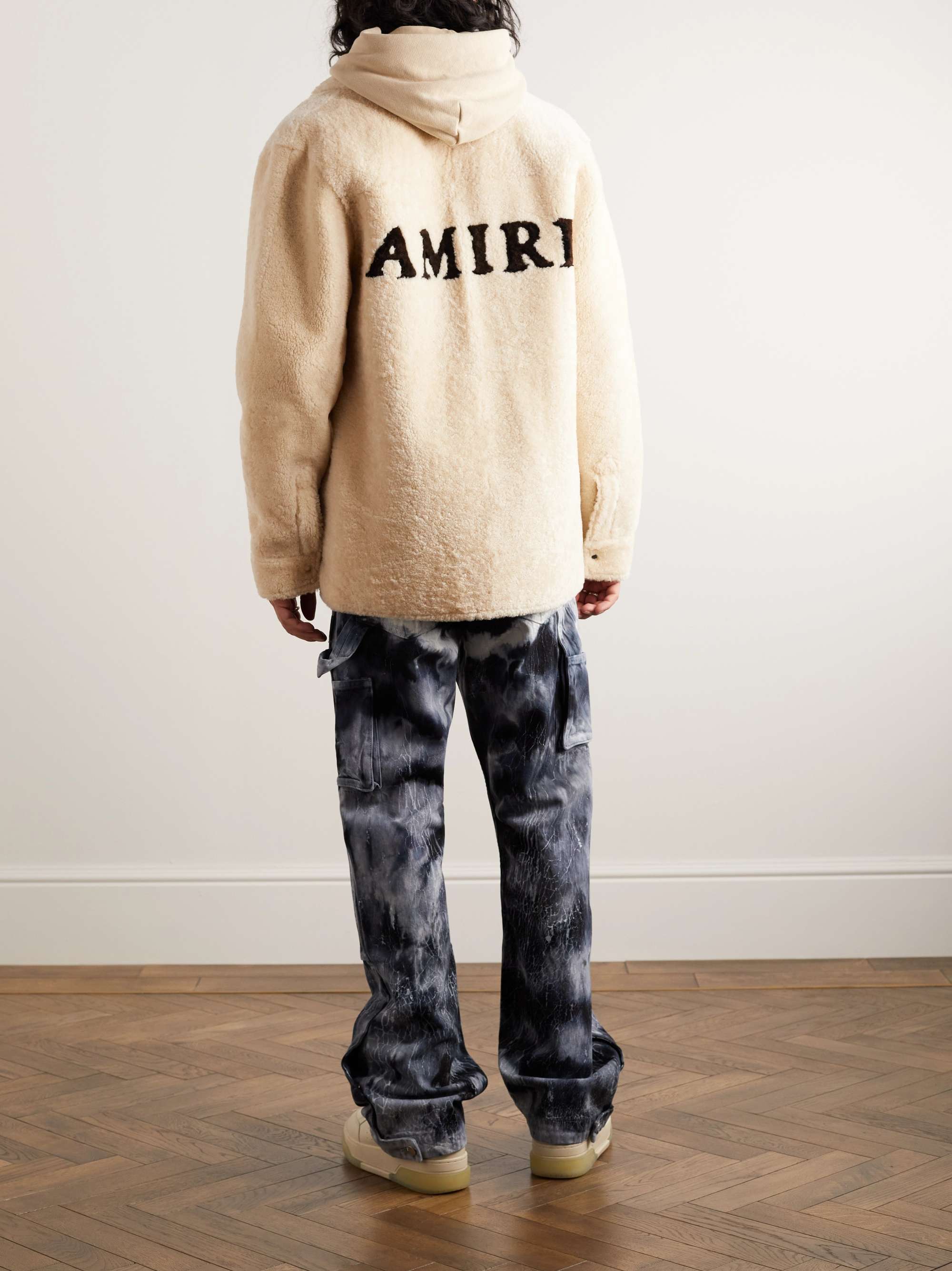 AMIRI Logo-Print Shearling Shirt Jacket