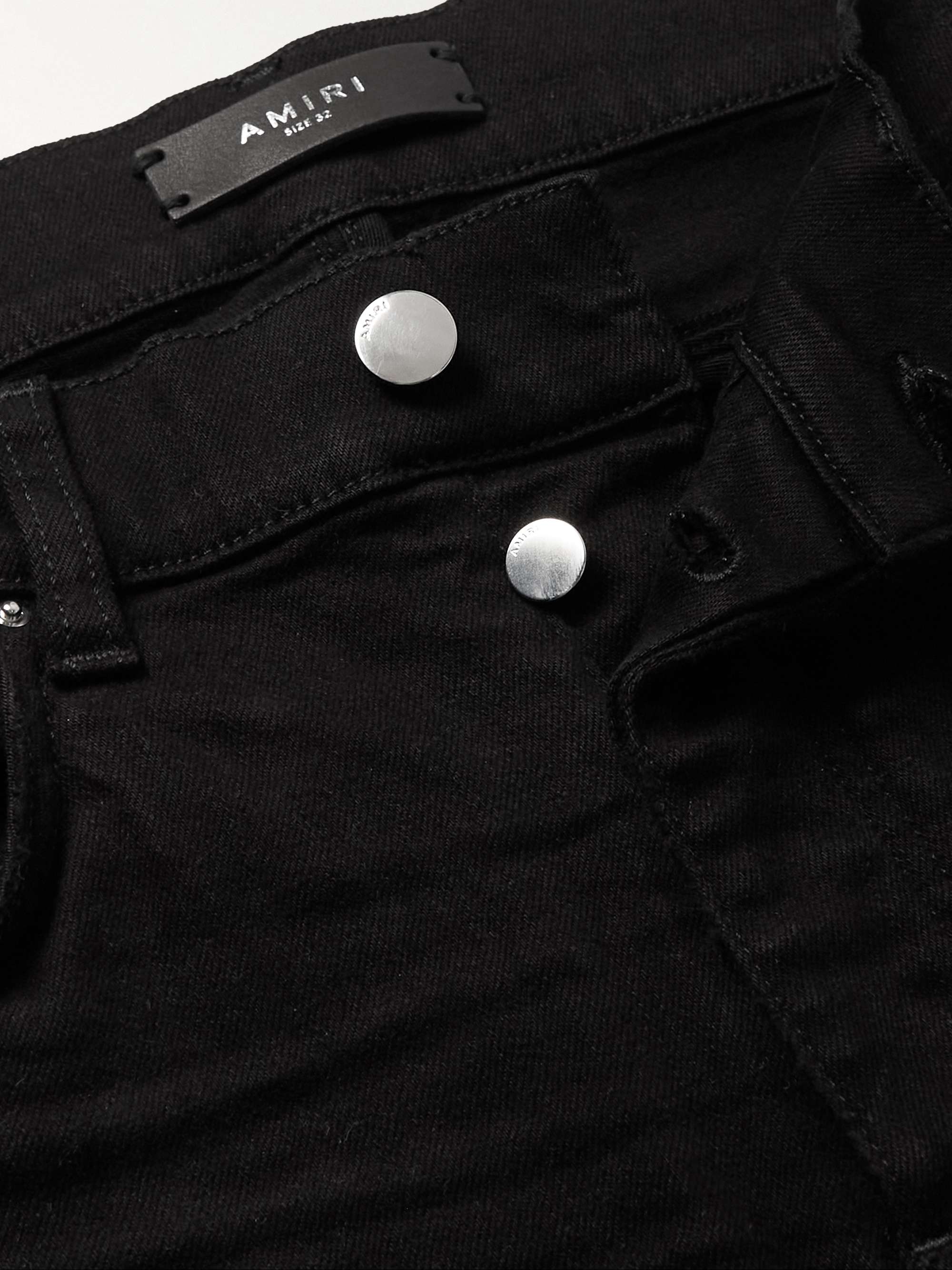 AMIRI MX1 Skinny-Fit Distressed Leather-Panelled Jeans