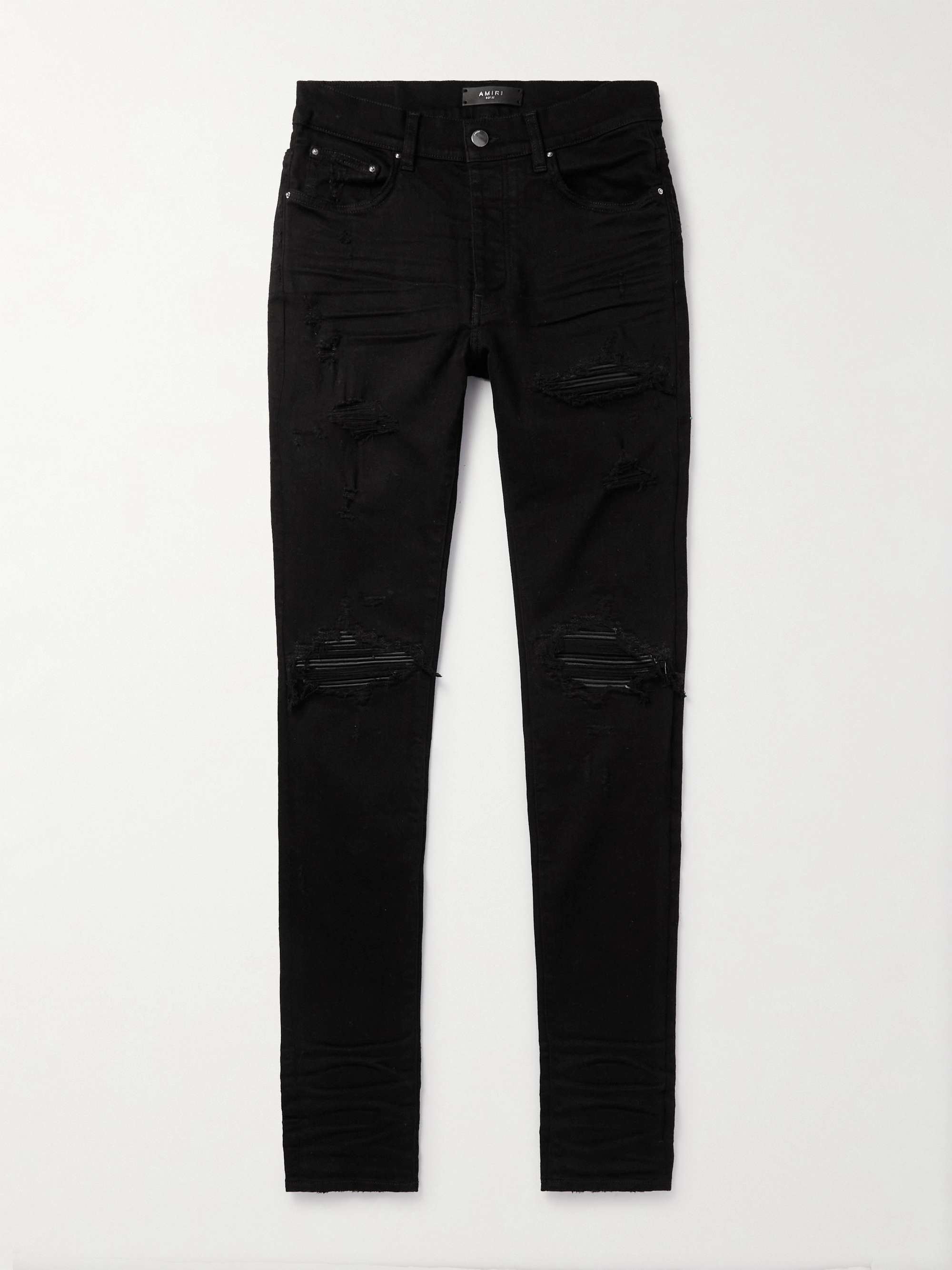 AMIRI MX1 Skinny-Fit Leather-Panelled Distressed Jeans