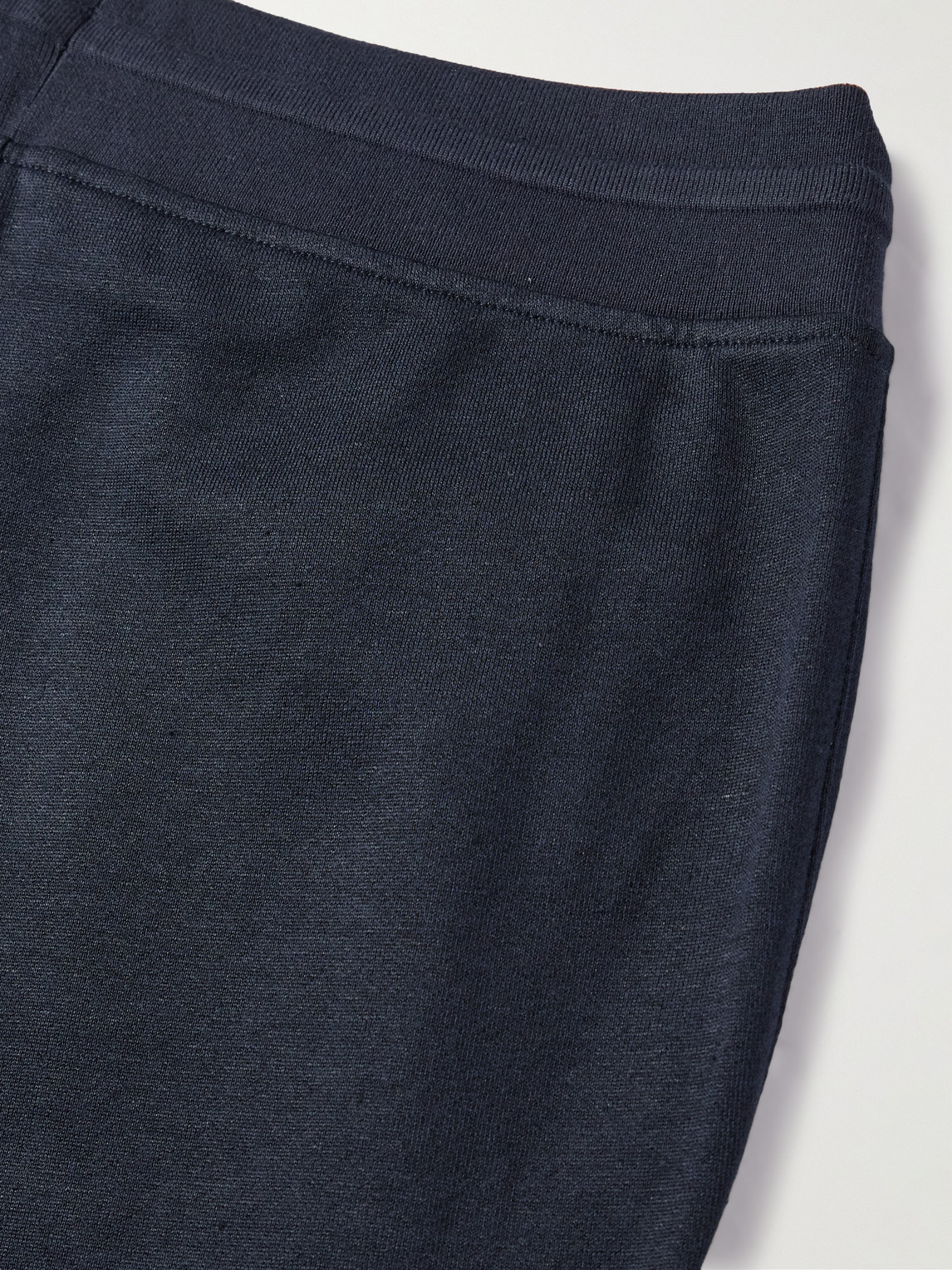 Shop Loro Piana Tapered Cotton And Linen-blend Fleece Sweatpants In Blue