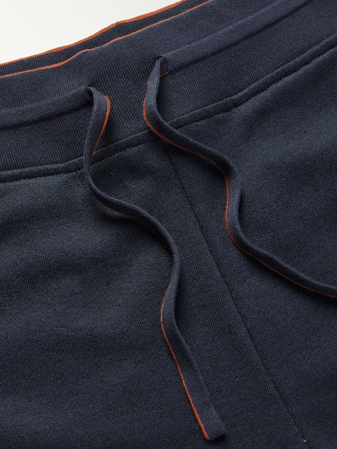 Shop Loro Piana Tapered Cotton And Linen-blend Fleece Sweatpants In Blue