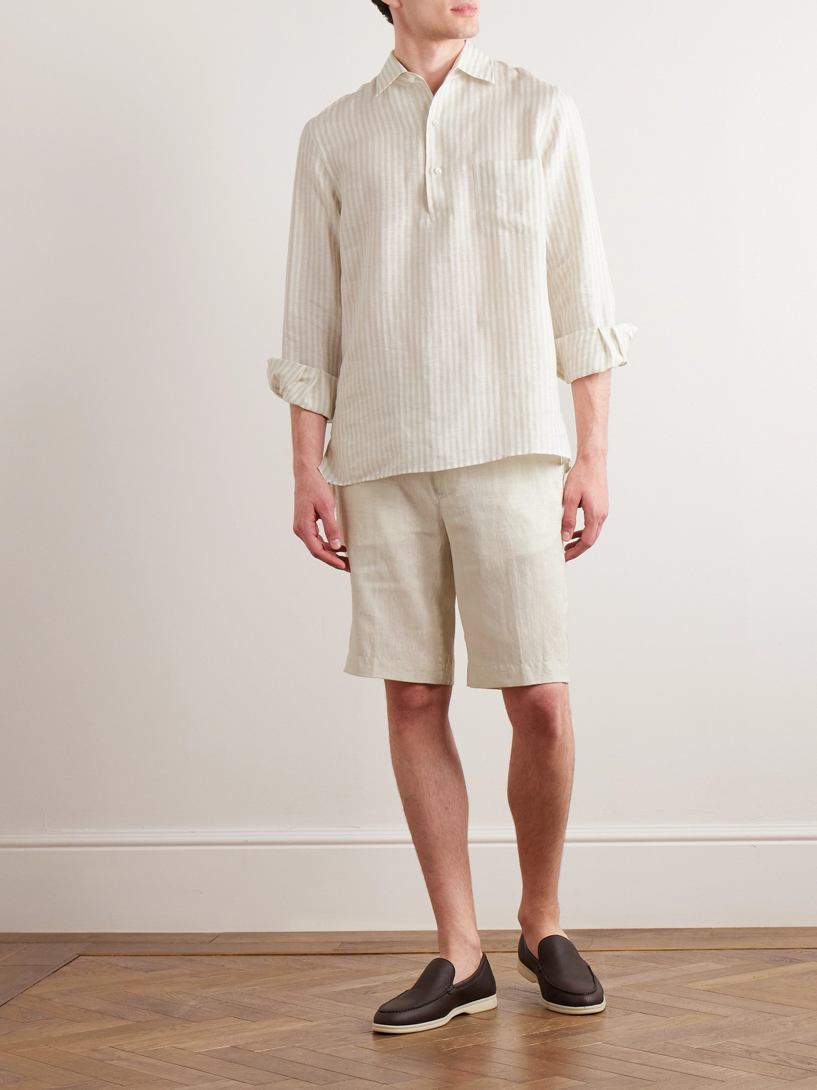 Shop Loro Piana Straight-leg Linen Drawstring Bermuda Shorts In Neutrals
