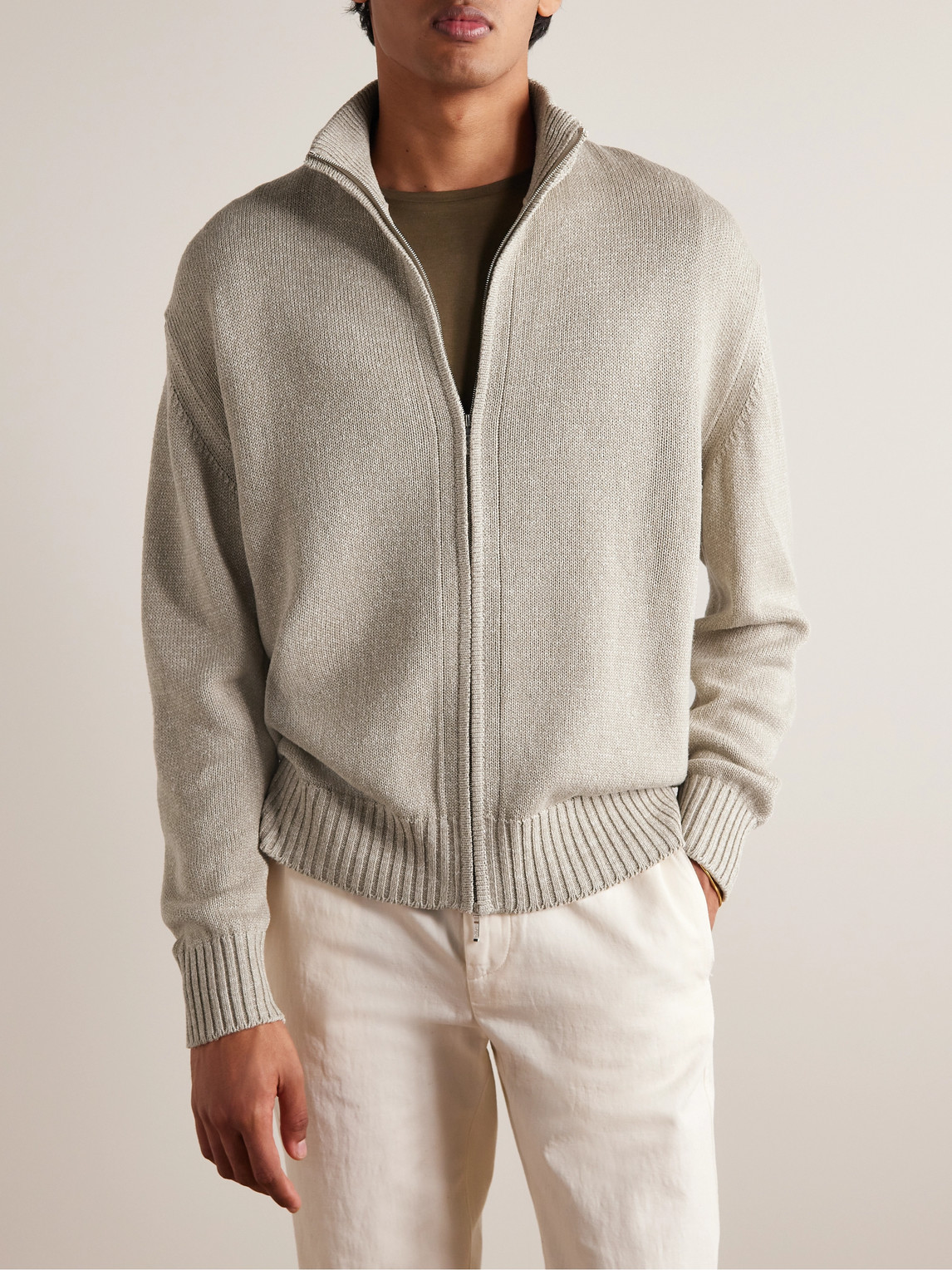 Shop Loro Piana Silk And Linen-blend Zip-up Cardigan In Gray