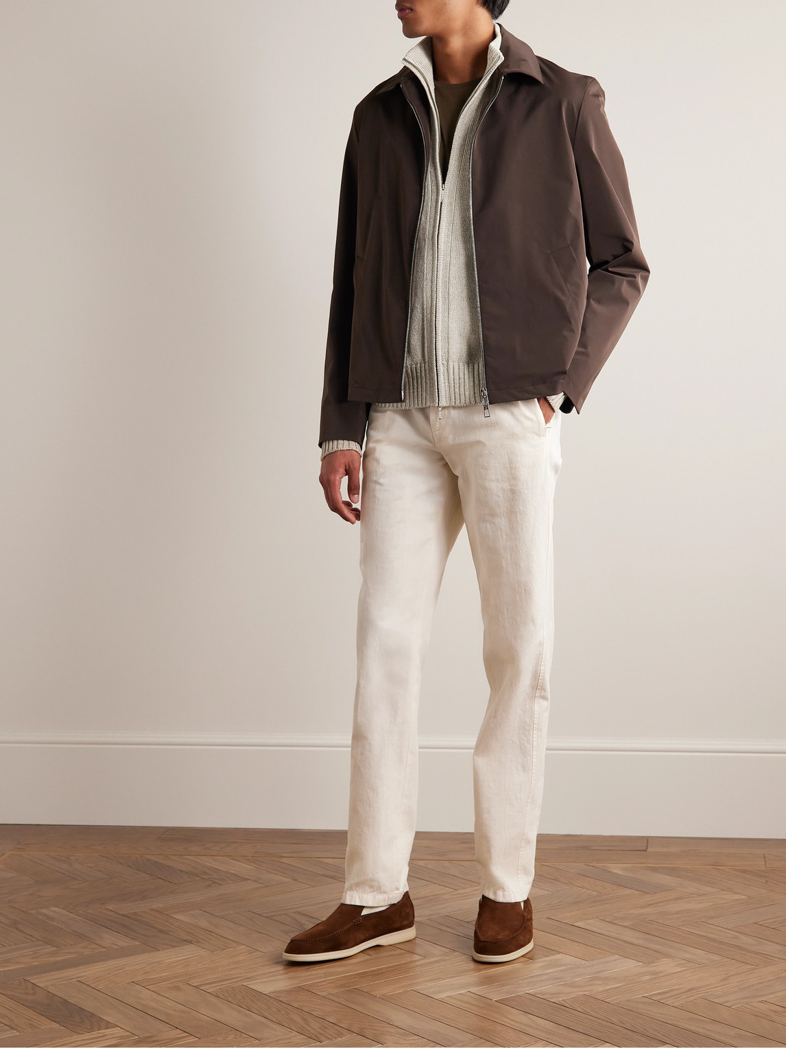 Shop Loro Piana Silk And Linen-blend Zip-up Cardigan In Gray