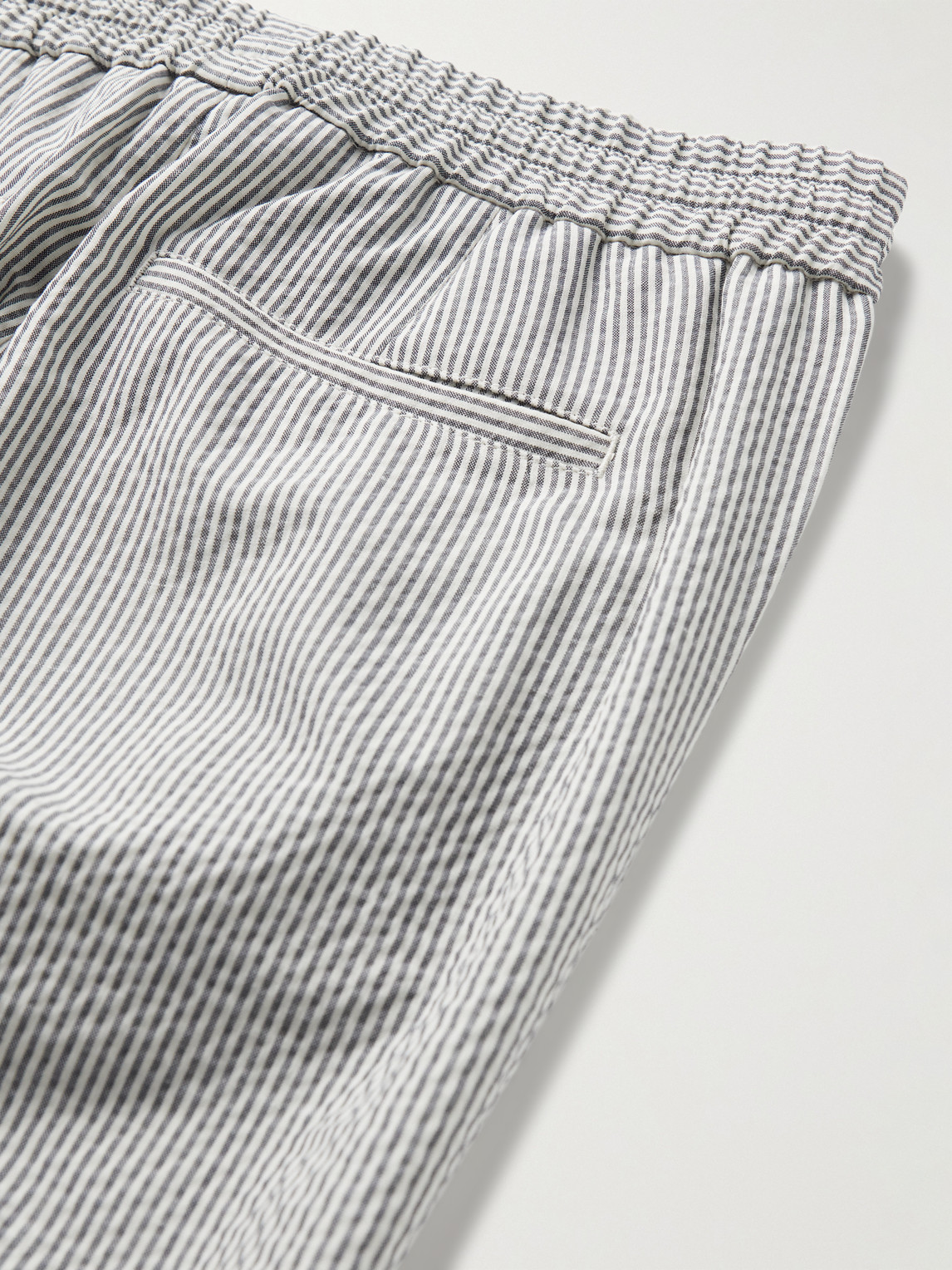 Shop Loro Piana Slim-fit Straight-leg Striped Wool-blend Seersucker Trousers In Gray