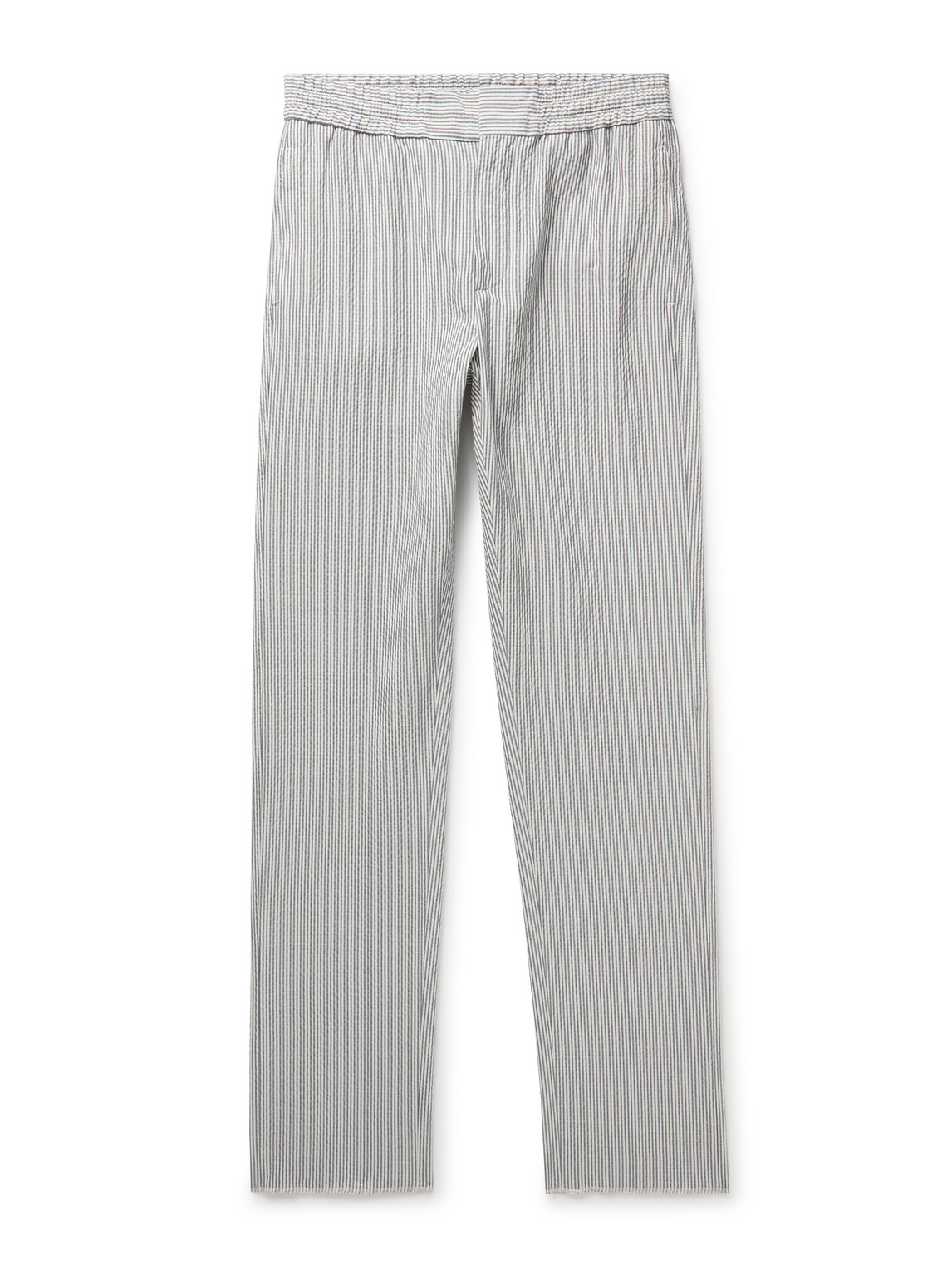 Loro Piana Slim-fit Straight-leg Striped Wool-blend Seersucker Trousers In Gray