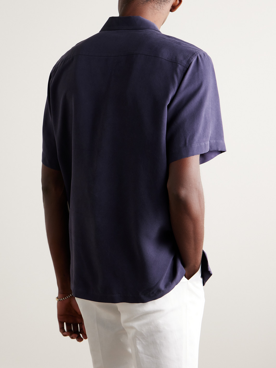 Shop Loro Piana Camp-collar Washed-silk Shirt In Blue