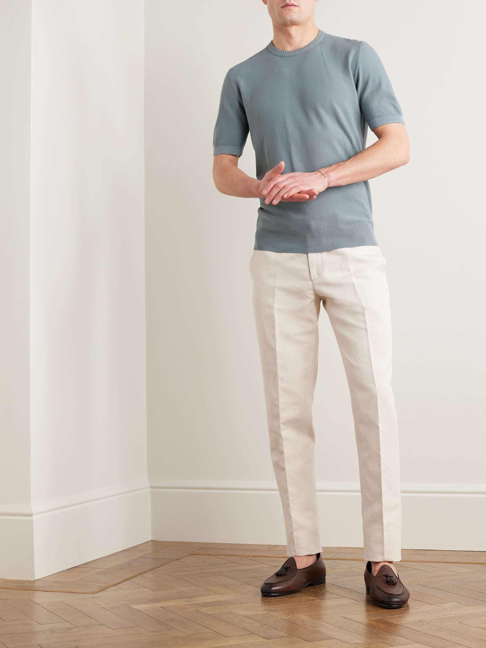 LORO PIANA Straight-Leg Cotton and Linen-Blend Trousers for Men