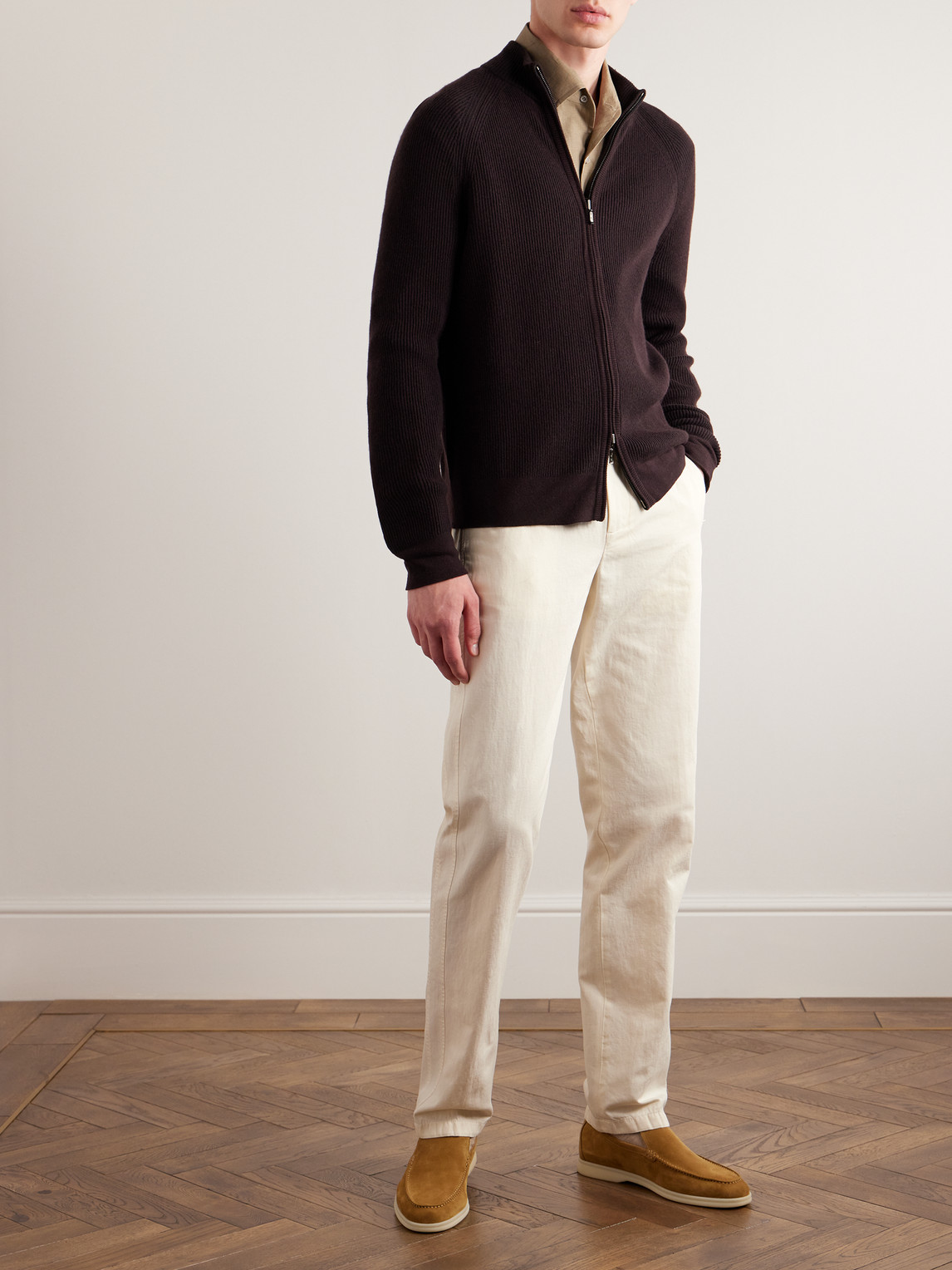 Shop Loro Piana Straight-leg Pleated Cotton And Linen-blend Trousers In White