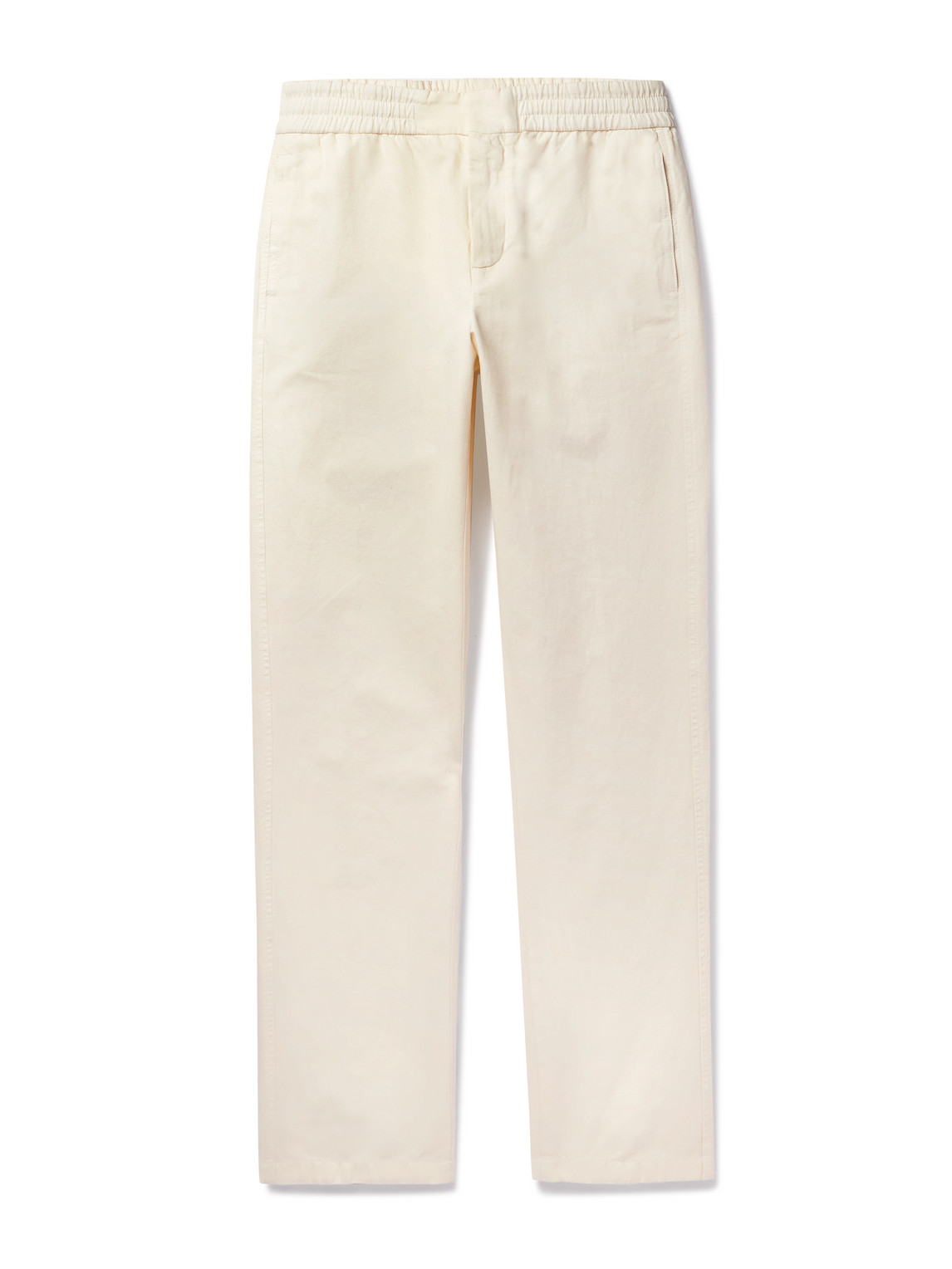 Straight-Leg Pleated Cotton and Linen-Blend Trousers