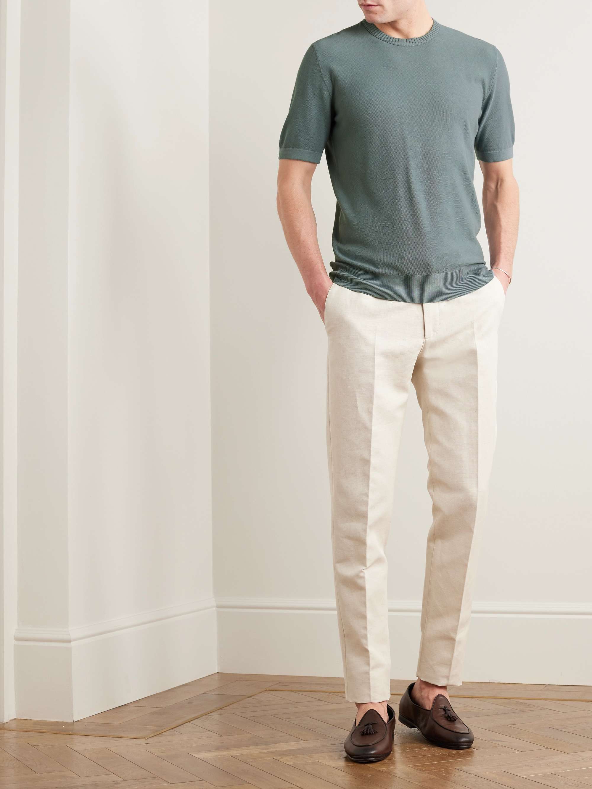 LORO PIANA Straight-Leg Cotton and Linen-Blend Trousers for Men