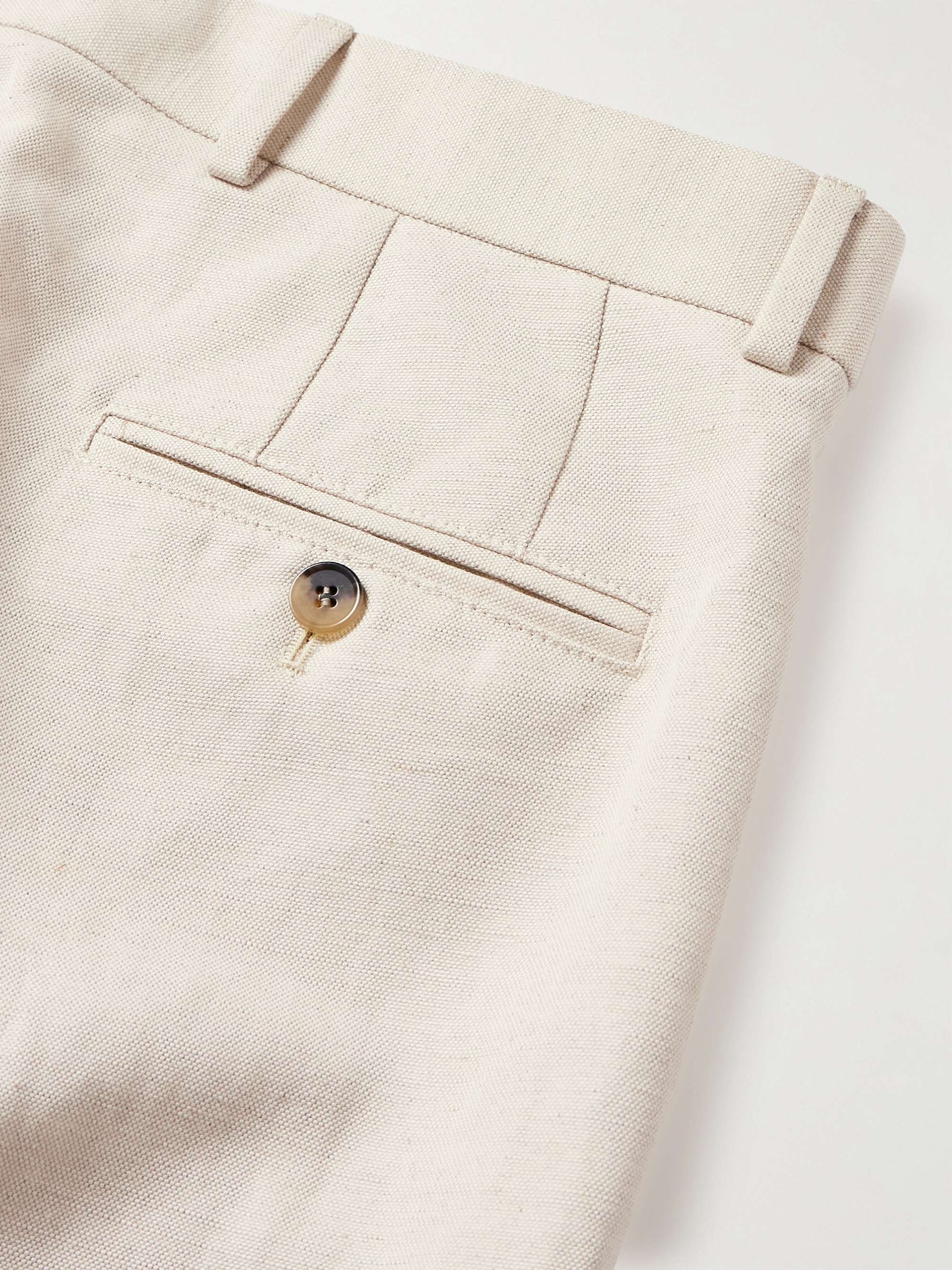 LORO PIANA Pleated Straight-Leg Cotton and Linen-Blend Trousers