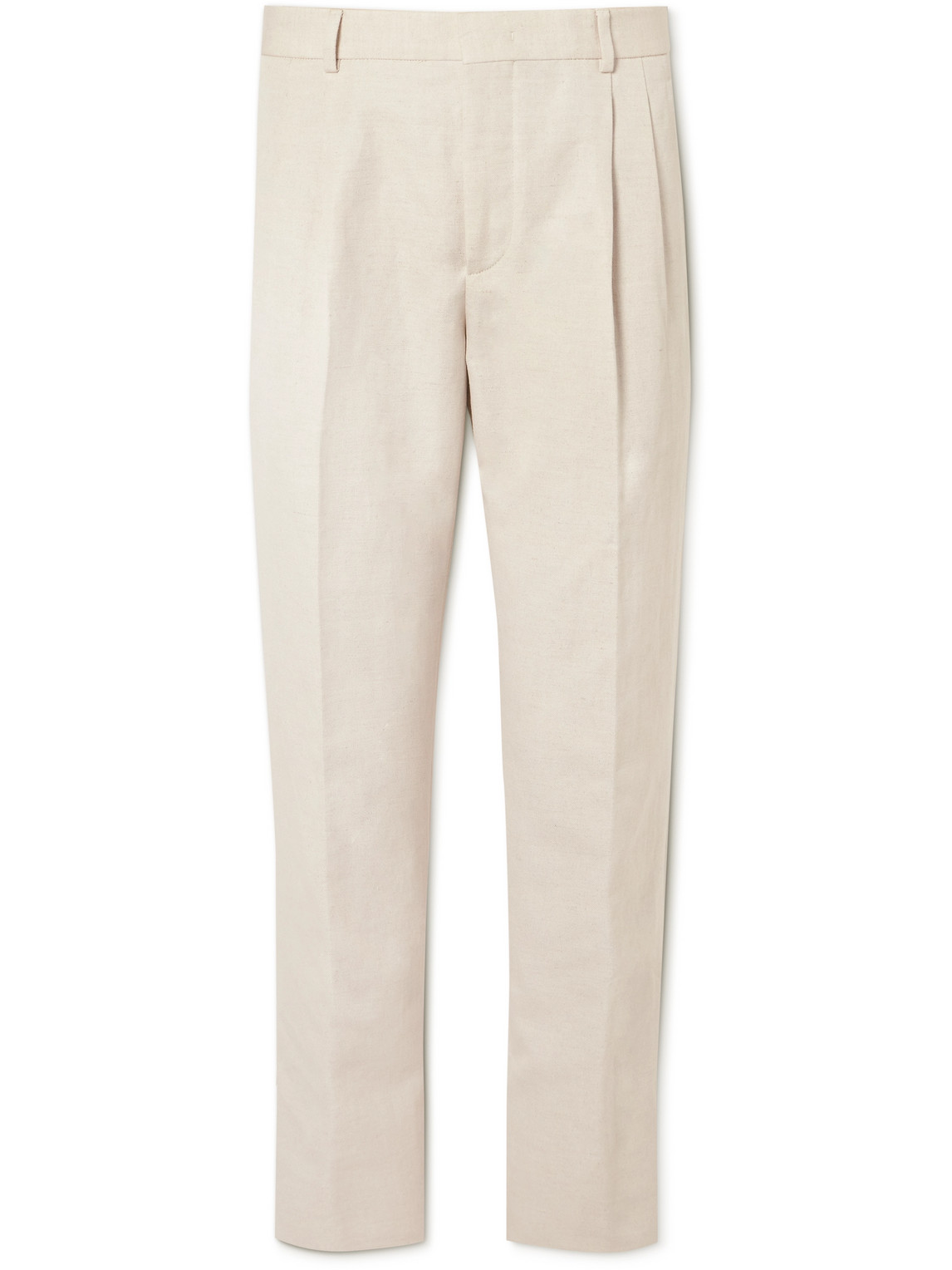 Loro Piana Straight-leg Pleated Cotton And Linen-blend Trousers In Neutrals