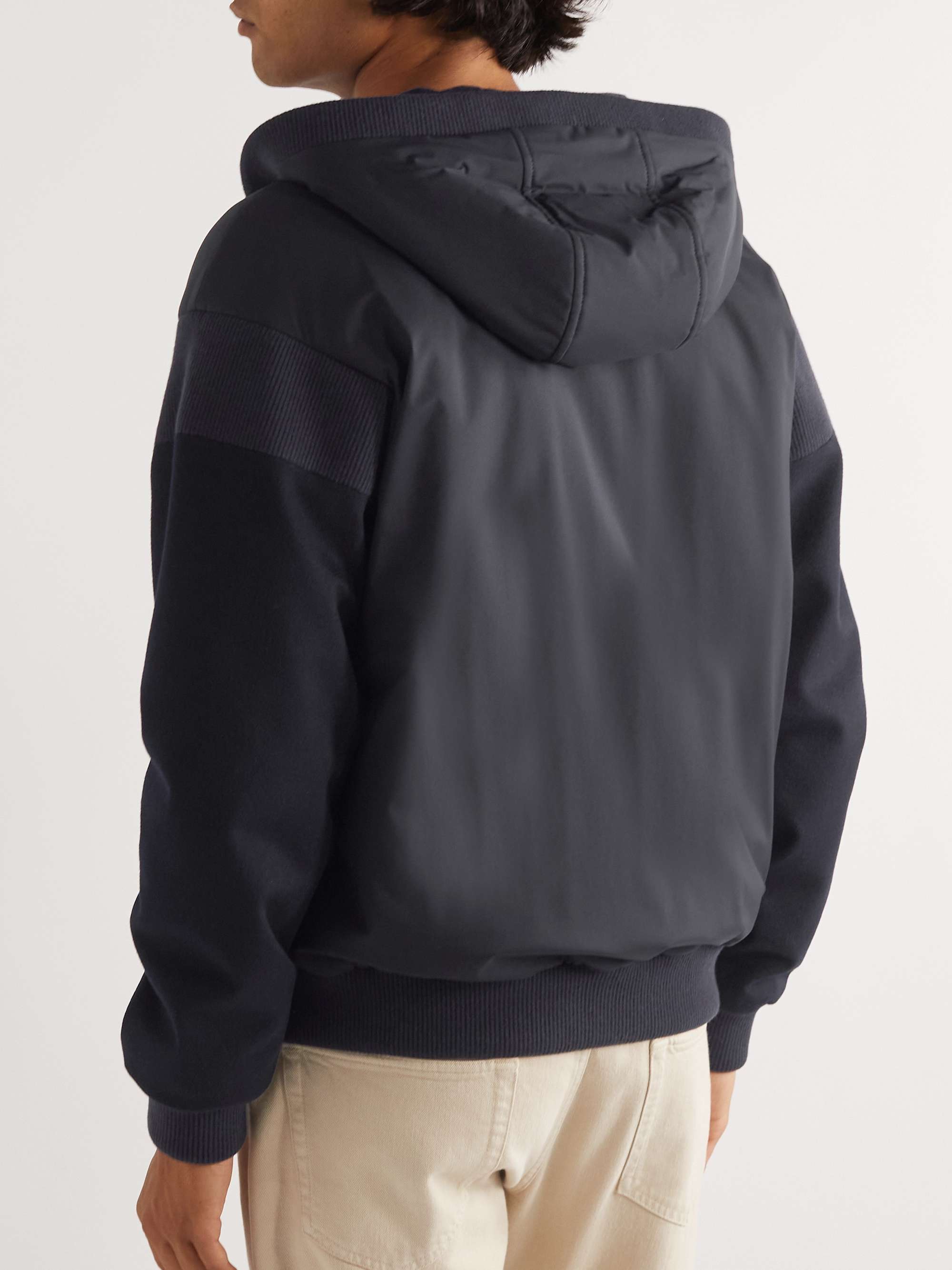 LORO PIANA Wallace Panelled Storm System® Nylon and Cashmere Hooded Bomber Jacket