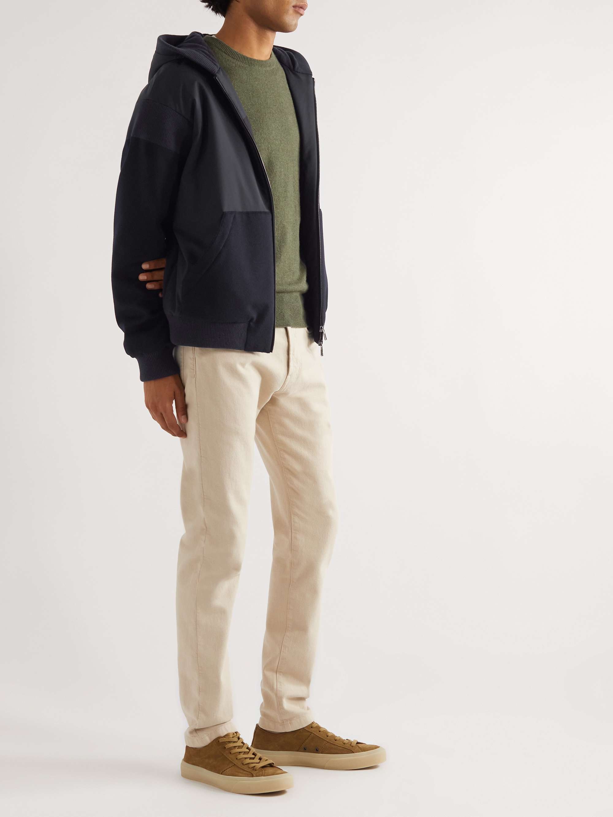 LORO PIANA Wallace Panelled Storm System® Nylon and Cashmere Hooded Bomber Jacket