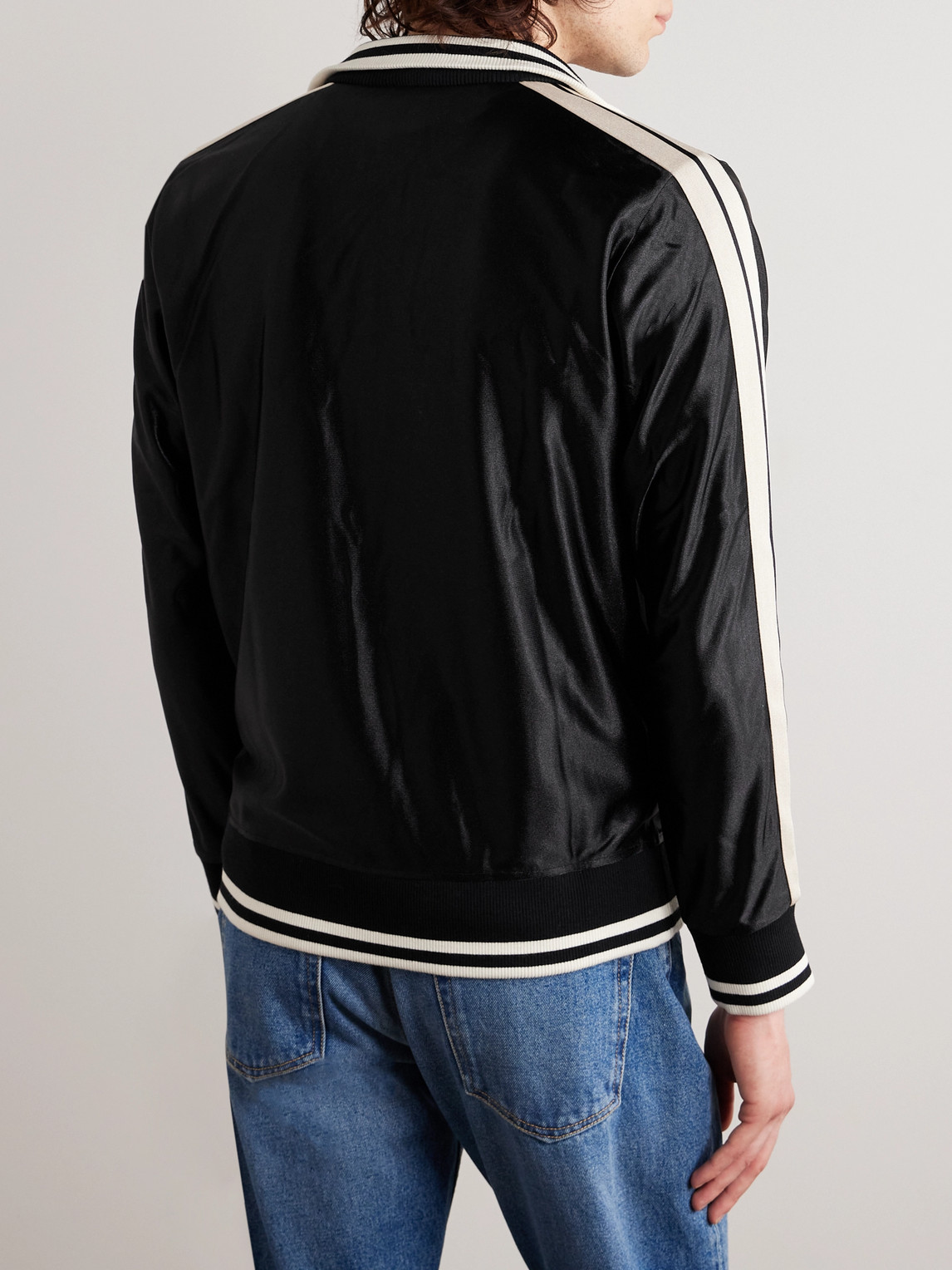 Shop Moncler Genius 8 Palm Angels Logo-appliquéd Striped Satin-jersey Track Jacket In Black