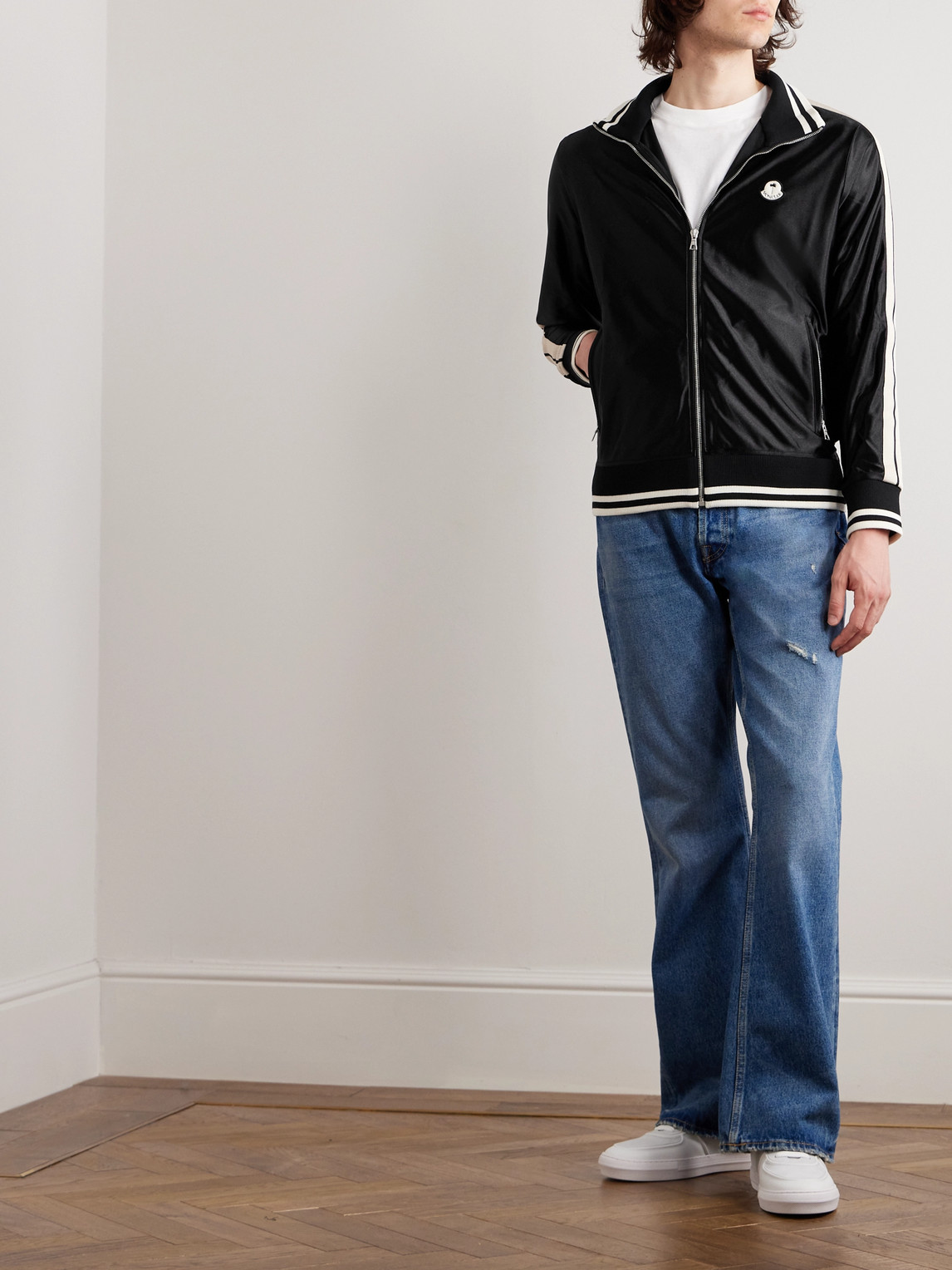 Moncler Genius Glossy Jersey Zip-up Track Jacket In Black